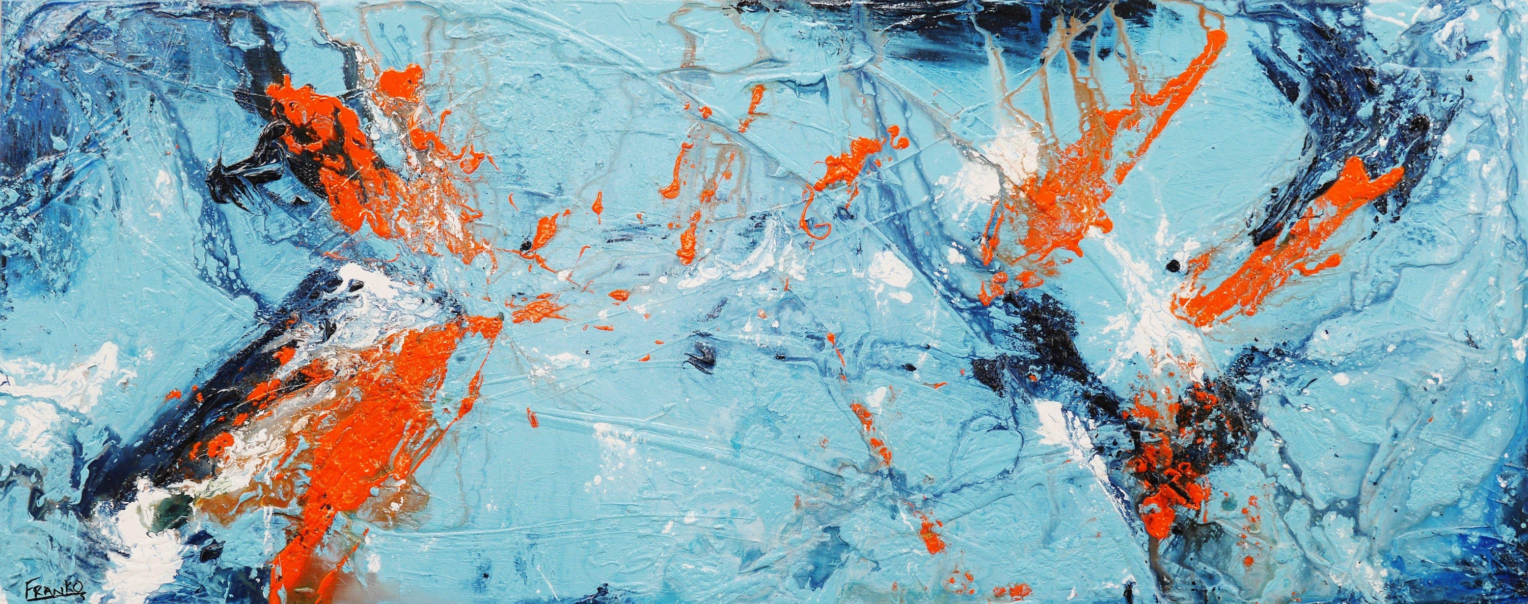 Paradise Blu 200cm x 80cm Blue Orange Abstract Painting (SOLD)-Abstract-Franko-[Franko]-[Australia_Art]-[Art_Lovers_Australia]-Franklin Art Studio