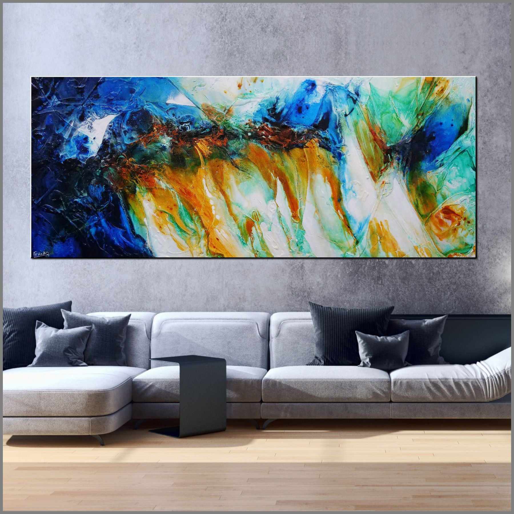 Paradisio 240cm x 100cm Blue Sienna Textured Abstract Painting (SOLD)-Abstract-Franko-[Franko]-[huge_art]-[Australia]-Franklin Art Studio