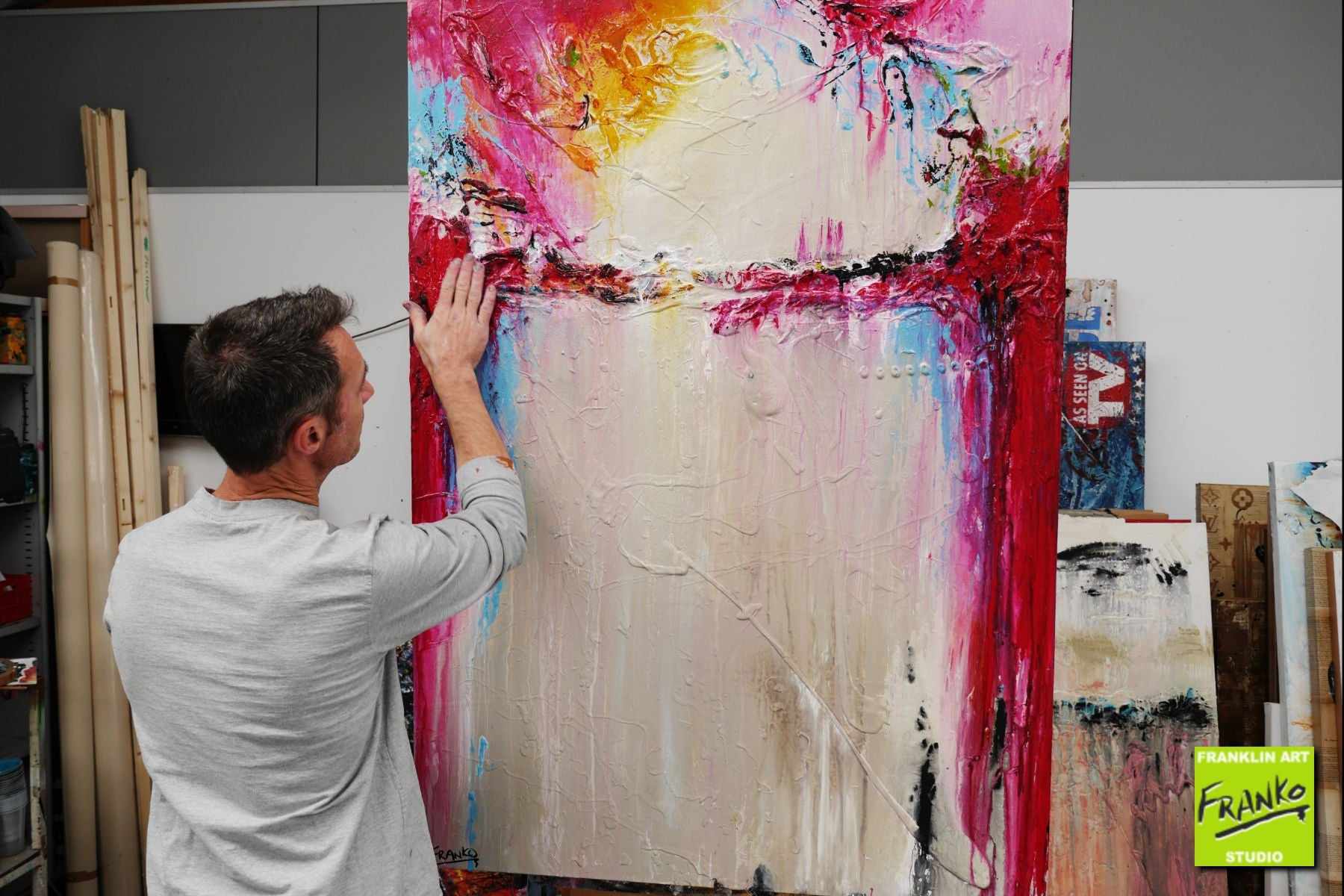 Pastel Neverland 140cm x 100cm Cream Pink Textured Abstract Painting (SOLD)-Abstract-Franko-[franko_artist]-[Art]-[interior_design]-Franklin Art Studio