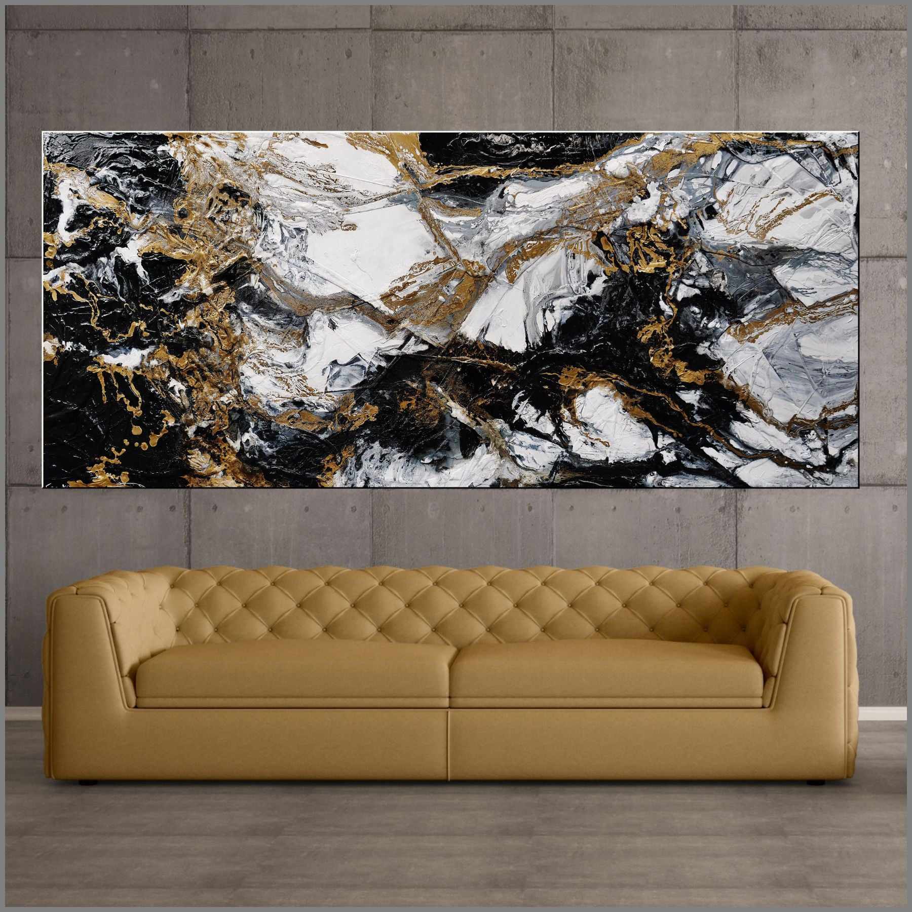 Pay Me In Gold 270cm x 120cm Gold White Black Textured Abstract Painting (SOLD)-Abstract-Franko-[Franko]-[huge_art]-[Australia]-Franklin Art Studio