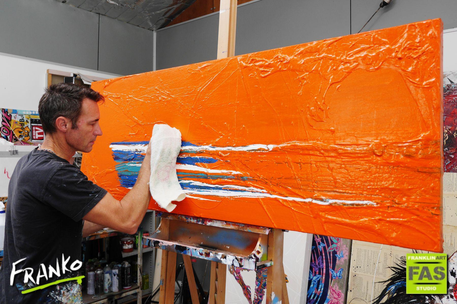 Peeled Oranges 160cm x 60cm Blue Orange Abstract Painting (SOLD)-Abstract-Franko-[franko_artist]-[Art]-[interior_design]-Franklin Art Studio