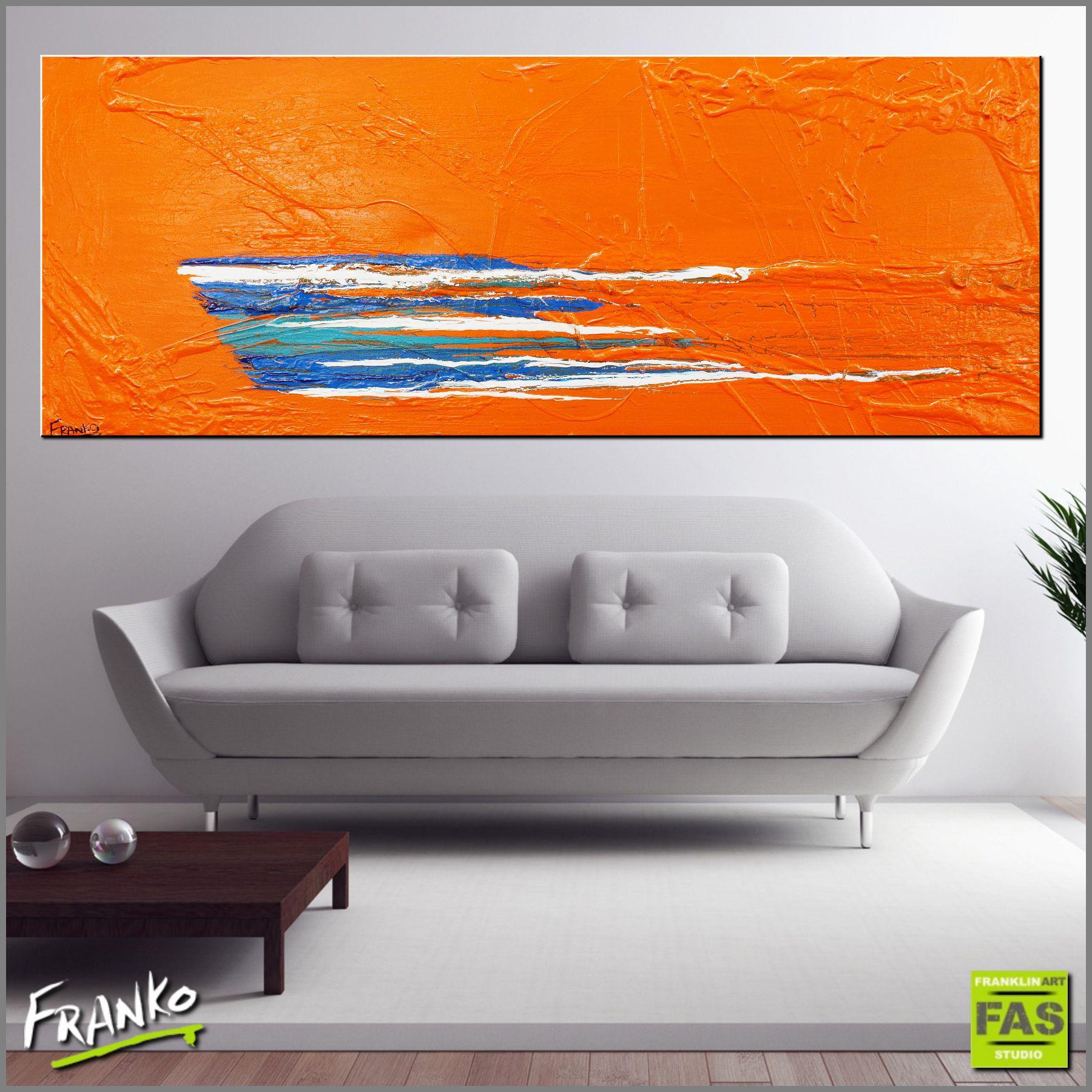 Peeled Oranges 160cm x 60cm Blue Orange Abstract Painting (SOLD)-Abstract-Franko-[Franko]-[huge_art]-[Australia]-Franklin Art Studio