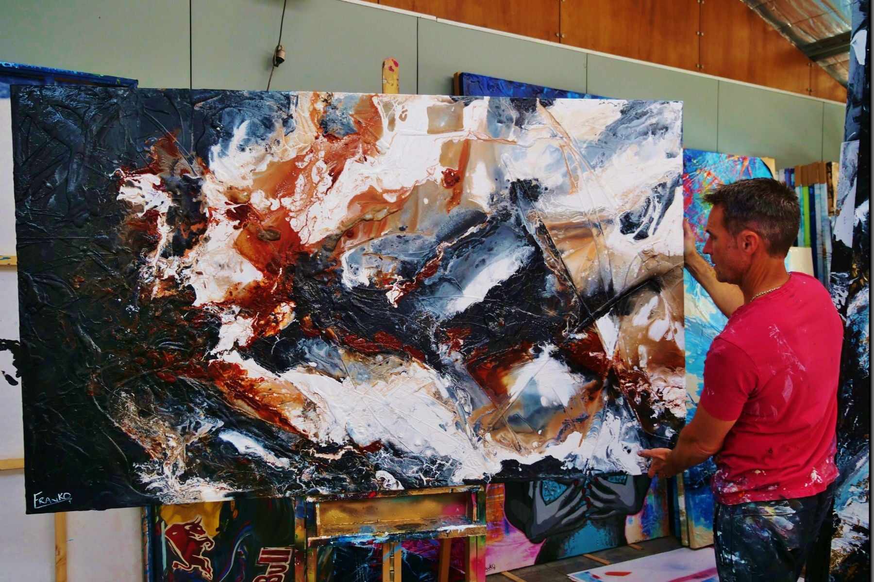 Peppered Oxide 200cm x 120cm Black White Oxide Textured Abstract Painting (SOLD)-Abstract-[Franko Artist]-[Gold Coast]-[Brisbane]-[Huge]-Franklin Art Studio