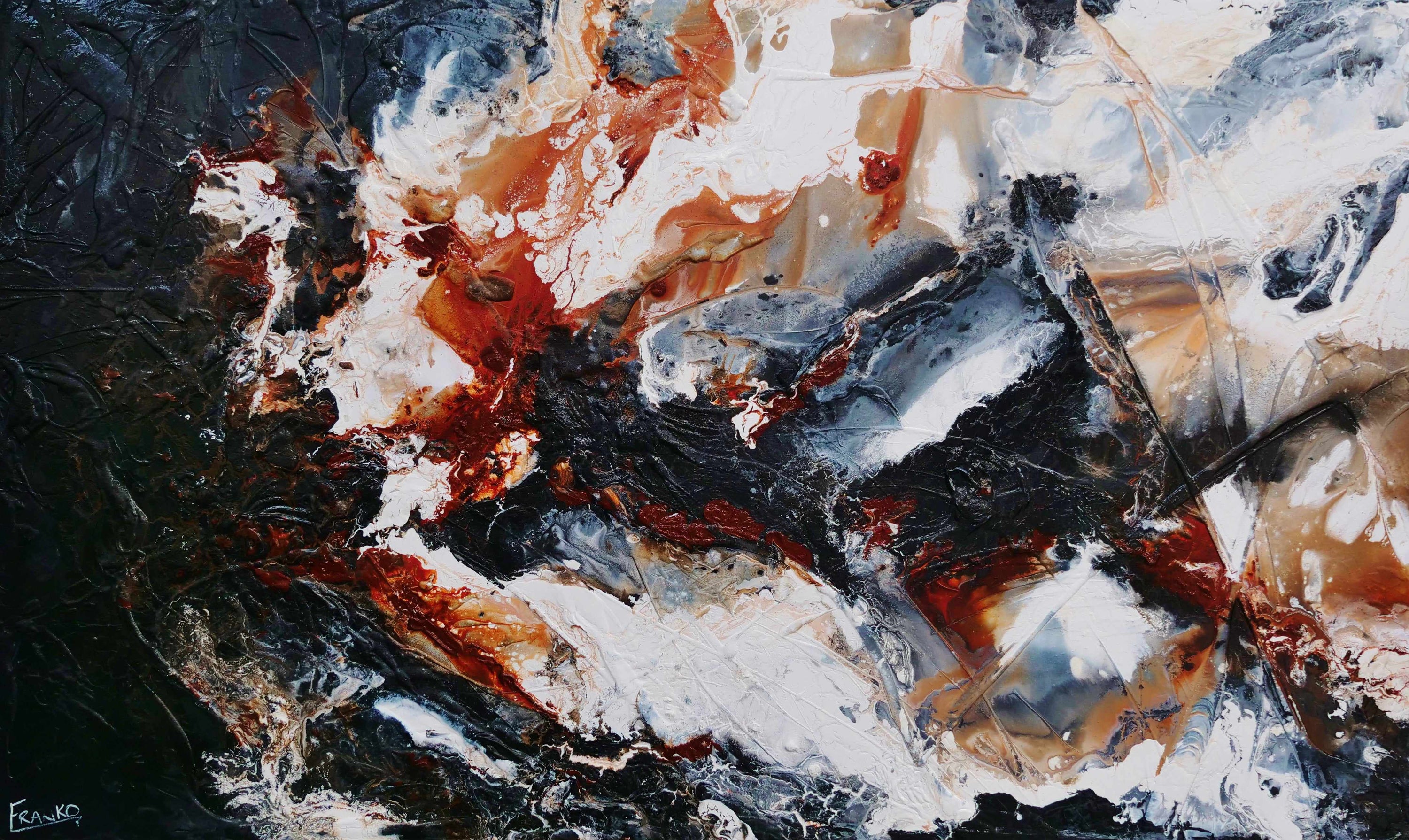 Peppered Oxide 200cm x 120cm Black White Oxide Textured Abstract Painting (SOLD)-Abstract-Franko-[Franko]-[Australia_Art]-[Art_Lovers_Australia]-Franklin Art Studio
