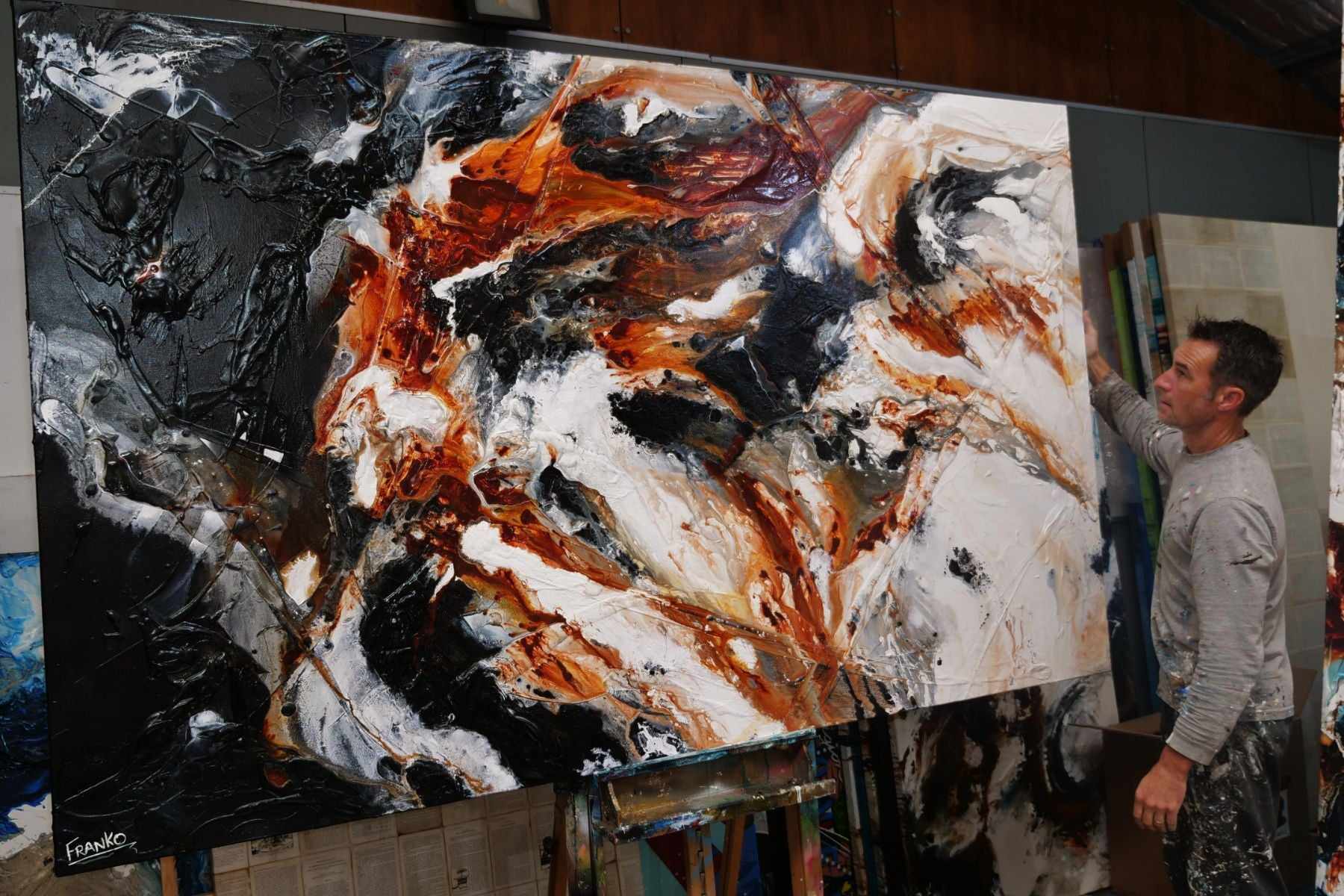 Peppered Oxide 250cm x 150cm White Oxide Black Textured Abstract Painting (SOLD)