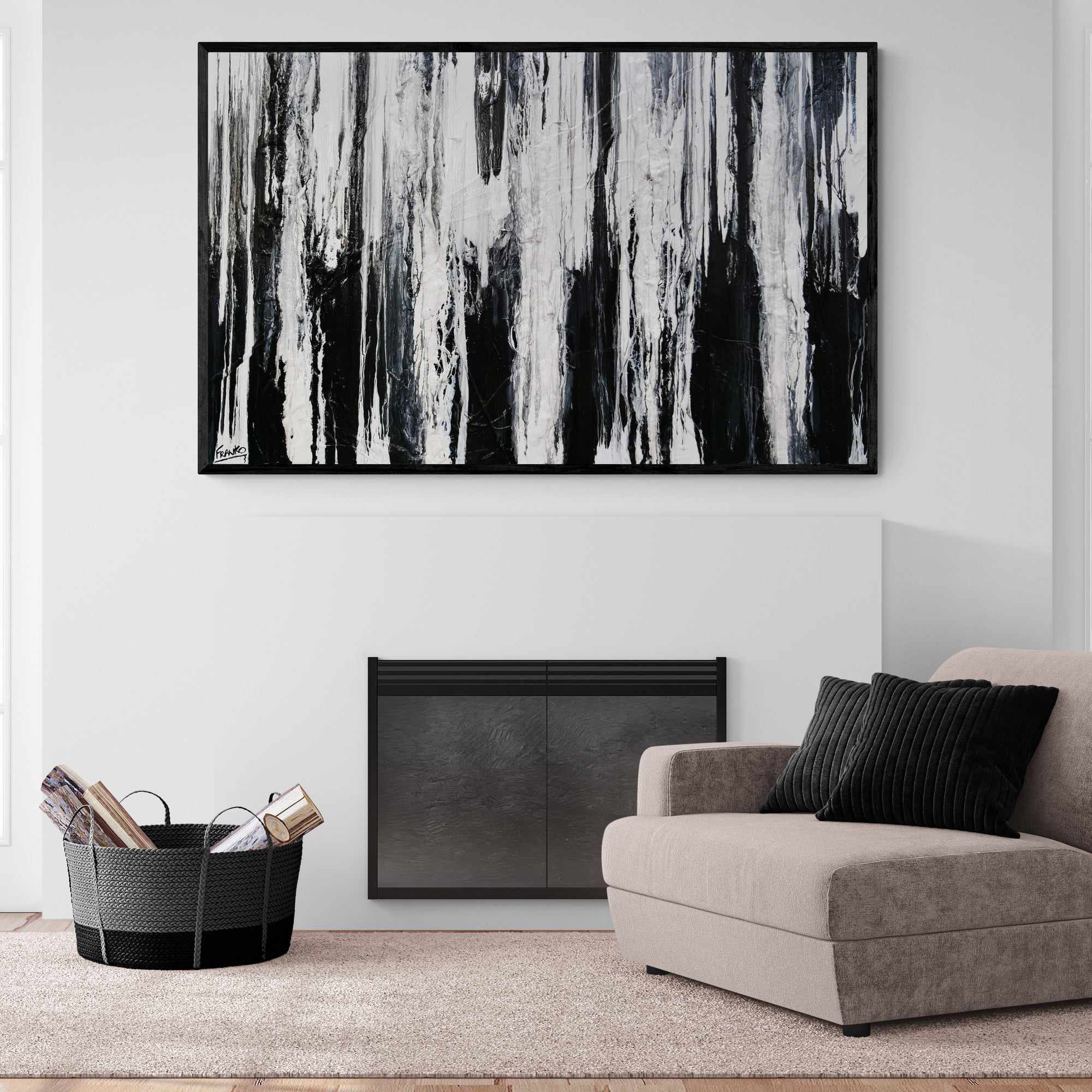 Physics 160cm x 100cm Black White Textured Abstract Painting (SOLD)-Abstract-Franko-[franko_artist]-[Art]-[interior_design]-Franklin Art Studio