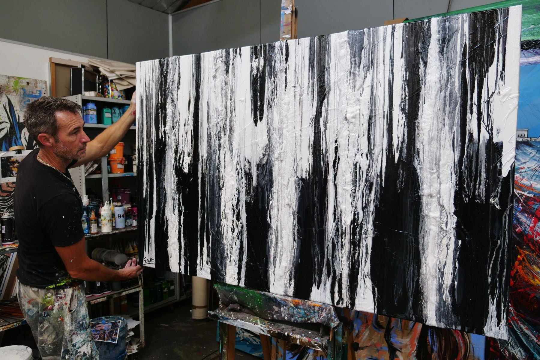 Physics 160cm x 100cm Black White Textured Abstract Painting (SOLD)-Abstract-Franko-[franko_art]-[beautiful_Art]-[The_Block]-Franklin Art Studio