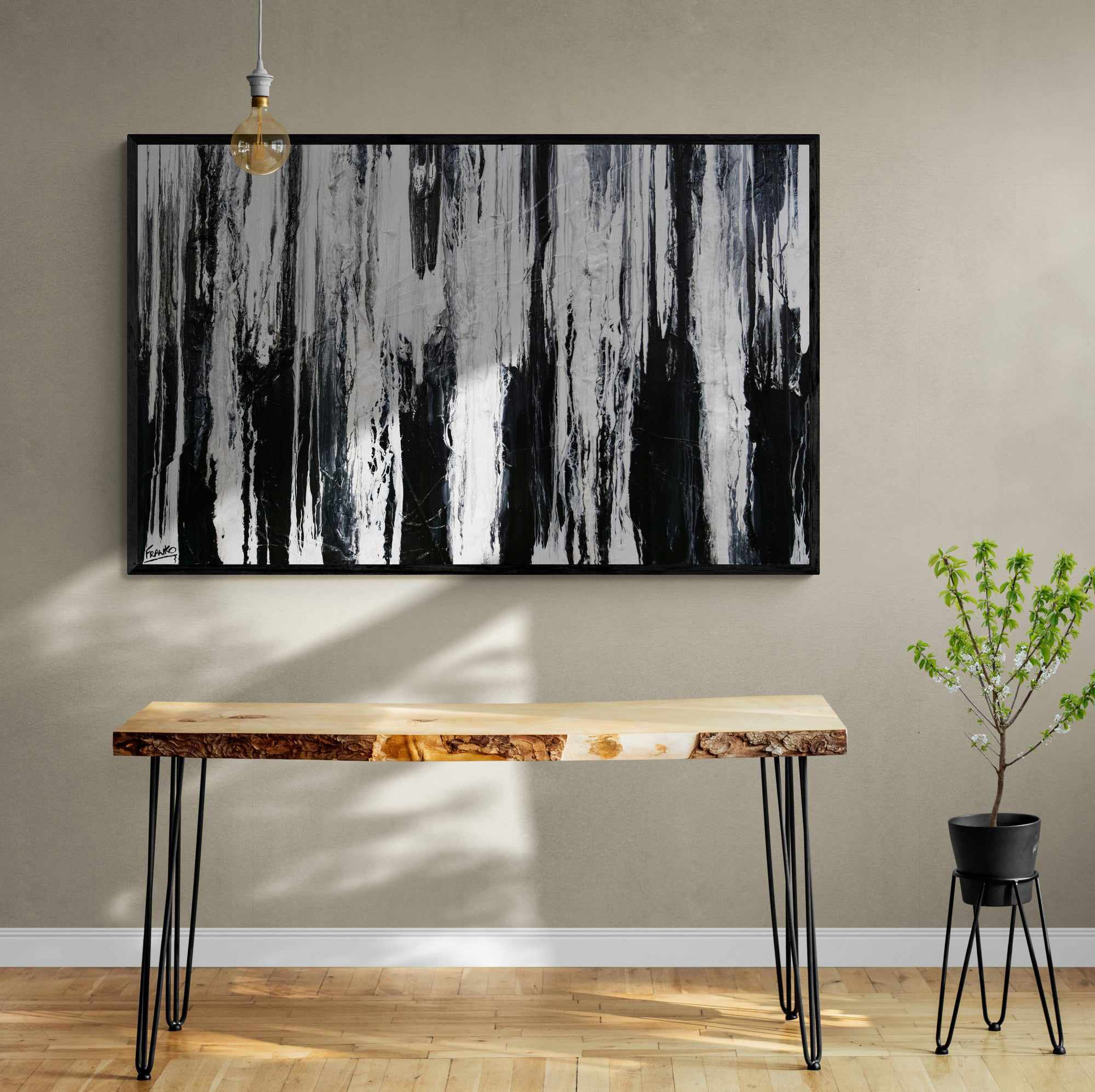 Physics 160cm x 100cm Black White Textured Abstract Painting (SOLD)-Abstract-[Franko]-[Artist]-[Australia]-[Painting]-Franklin Art Studio