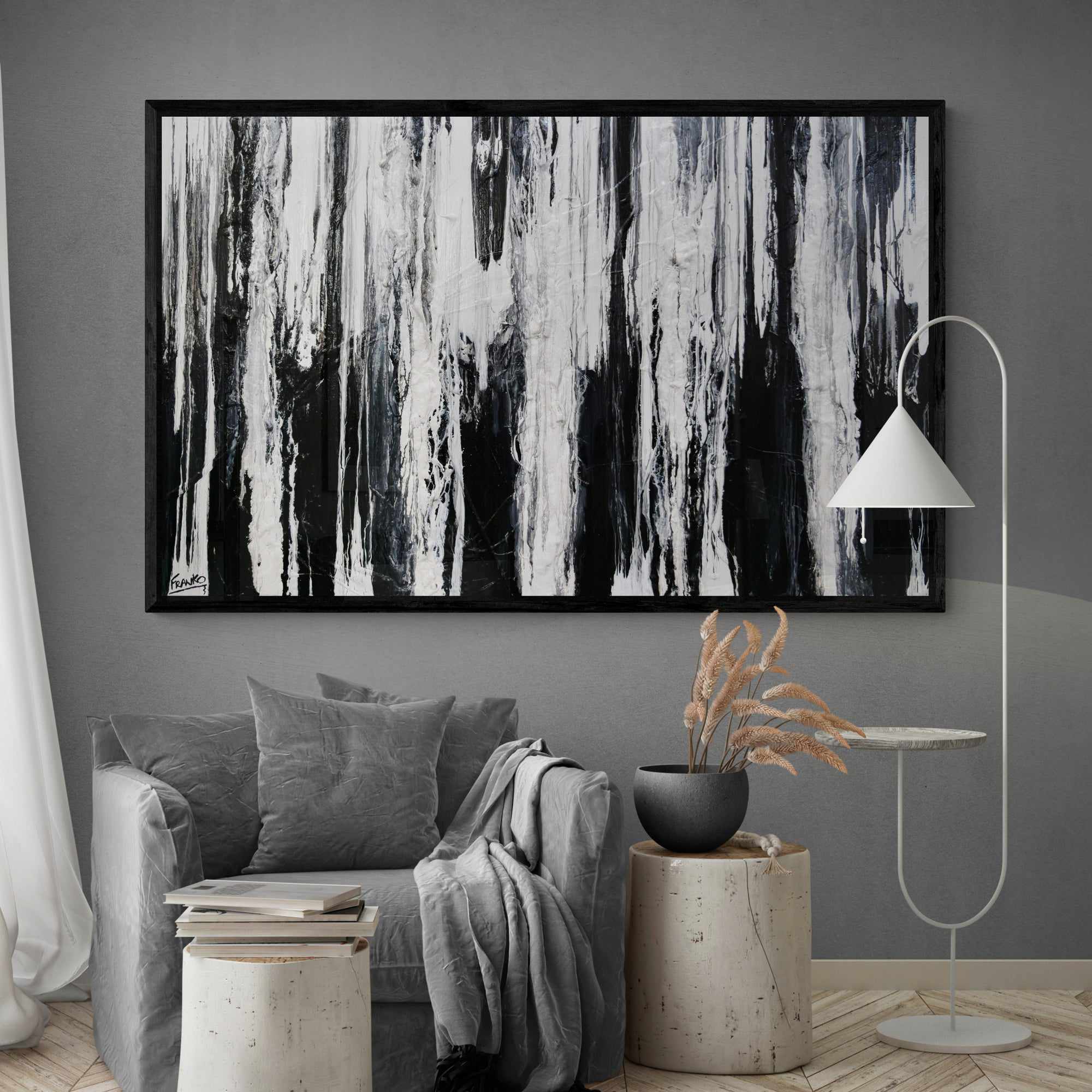 Physics 160cm x 100cm Black White Textured Abstract Painting (SOLD)-Abstract-Franko-[Franko]-[huge_art]-[Australia]-Franklin Art Studio