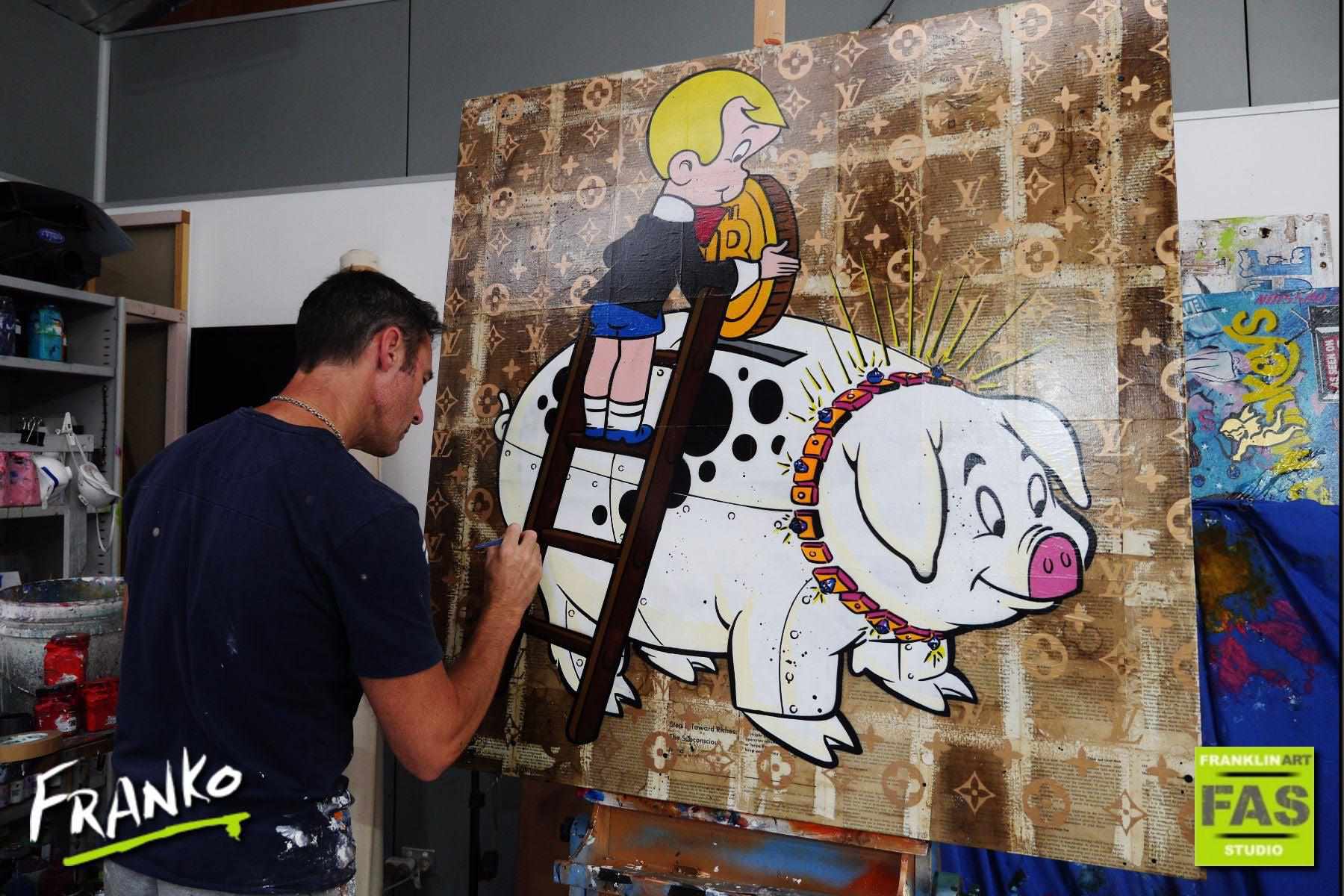 Piggie Bank 120cm x 120cm Piggie Bank Richie Rich Bitcoin (SOLD)-bitcoin themed-[Franko Artist]-[Gold Coast]-[Brisbane]-[Huge]-Franklin Art Studio