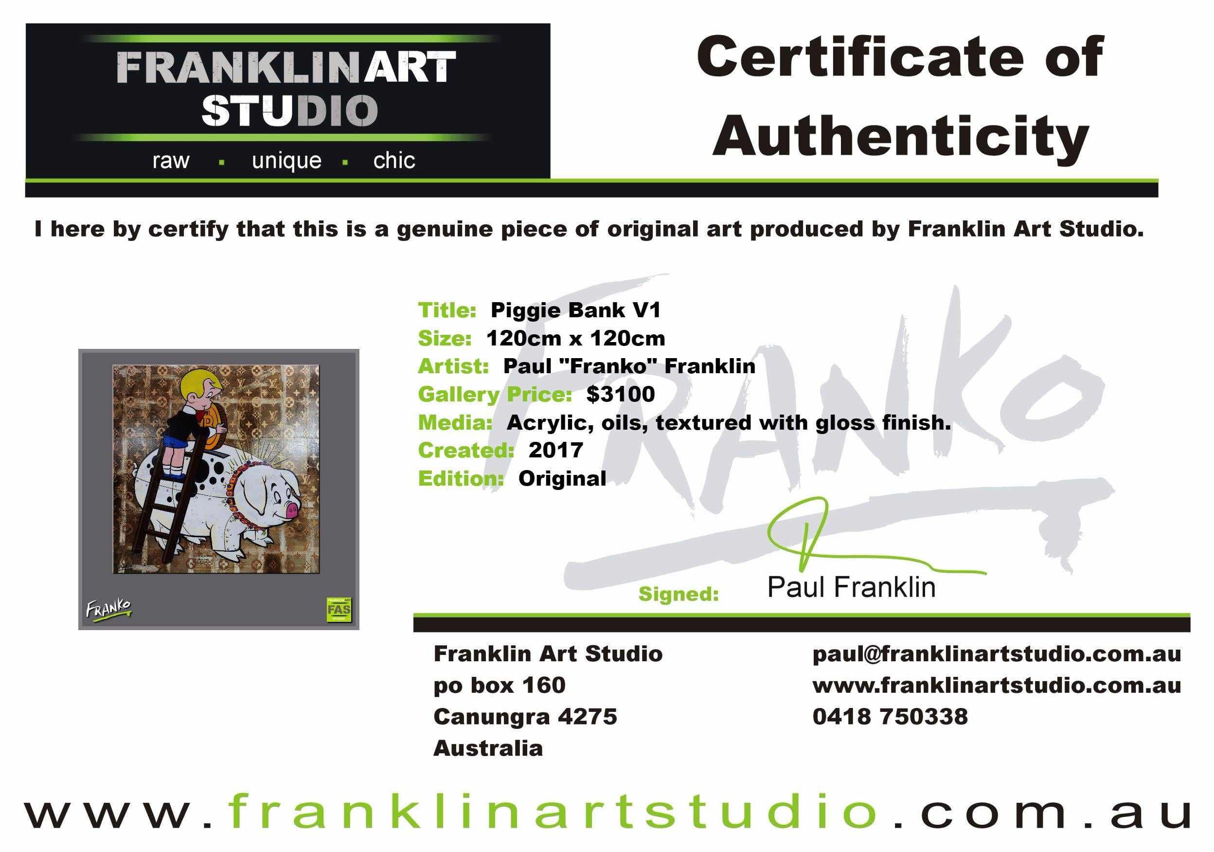 Piggie Bank 120cm x 120cm Piggie Bank Richie Rich Bitcoin (SOLD)-bitcoin themed-[Franko Artist]-[Cheryl]-[Wendy]-[Gabriela]-Franklin Art Studio
