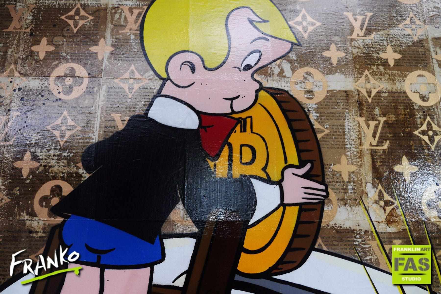Piggie Bank 120cm x 120cm Piggie Bank Richie Rich Bitcoin (SOLD)