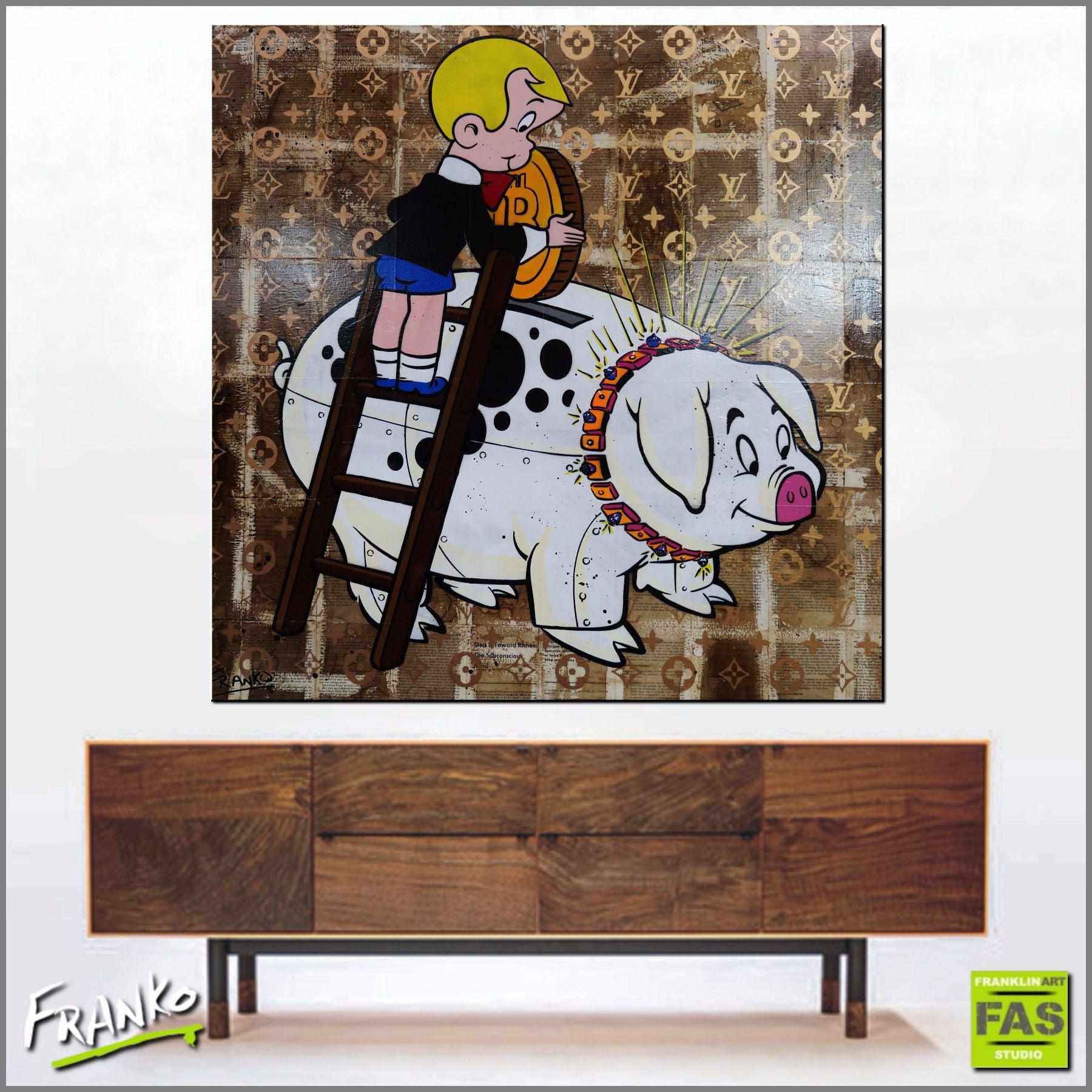 Piggie Bank 120cm x 120cm Piggie Bank Richie Rich Bitcoin (SOLD)-bitcoin themed-Franko-[huge]-[Australian]-[best Selling]-Franklin Art Studio