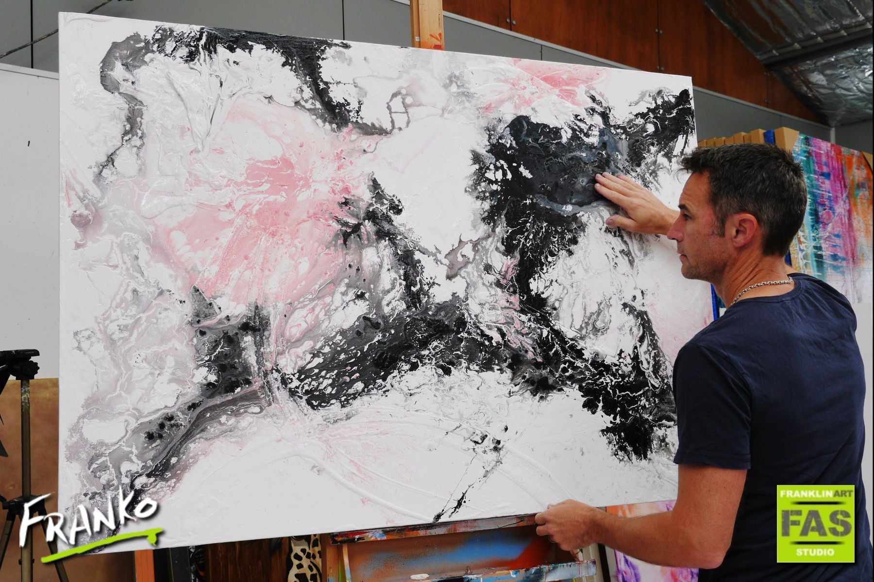 Pink Romance 140cm x 100cm White Black Pink Abstract Painting(SOLD)-abstract-Franko-[franko_artist]-[Art]-[interior_design]-Franklin Art Studio
