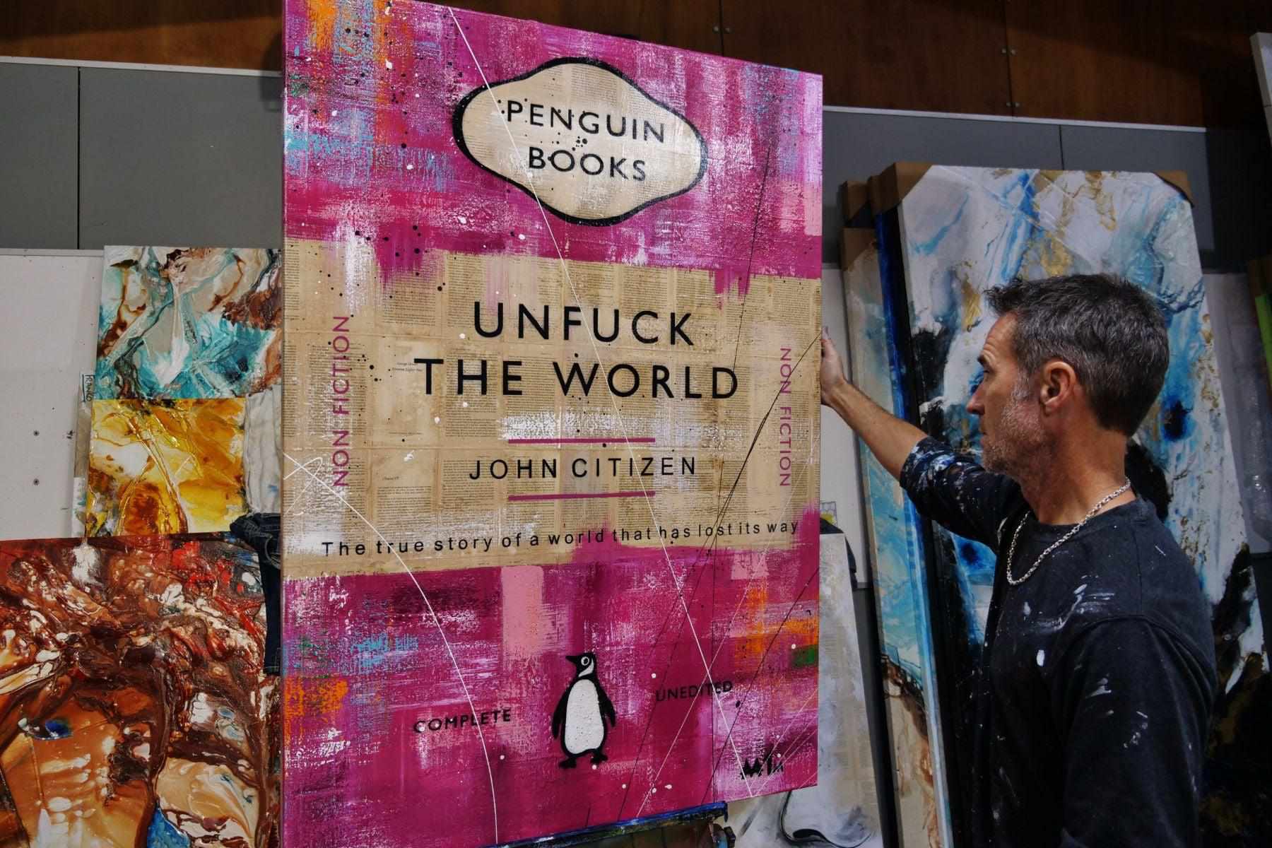 Pink Truth 140cm x 100cm Unfuck The World Urban Pop Book Club Painting (SOLD)-book club-Franko-[franko_artist]-[Art]-[interior_design]-Franklin Art Studio