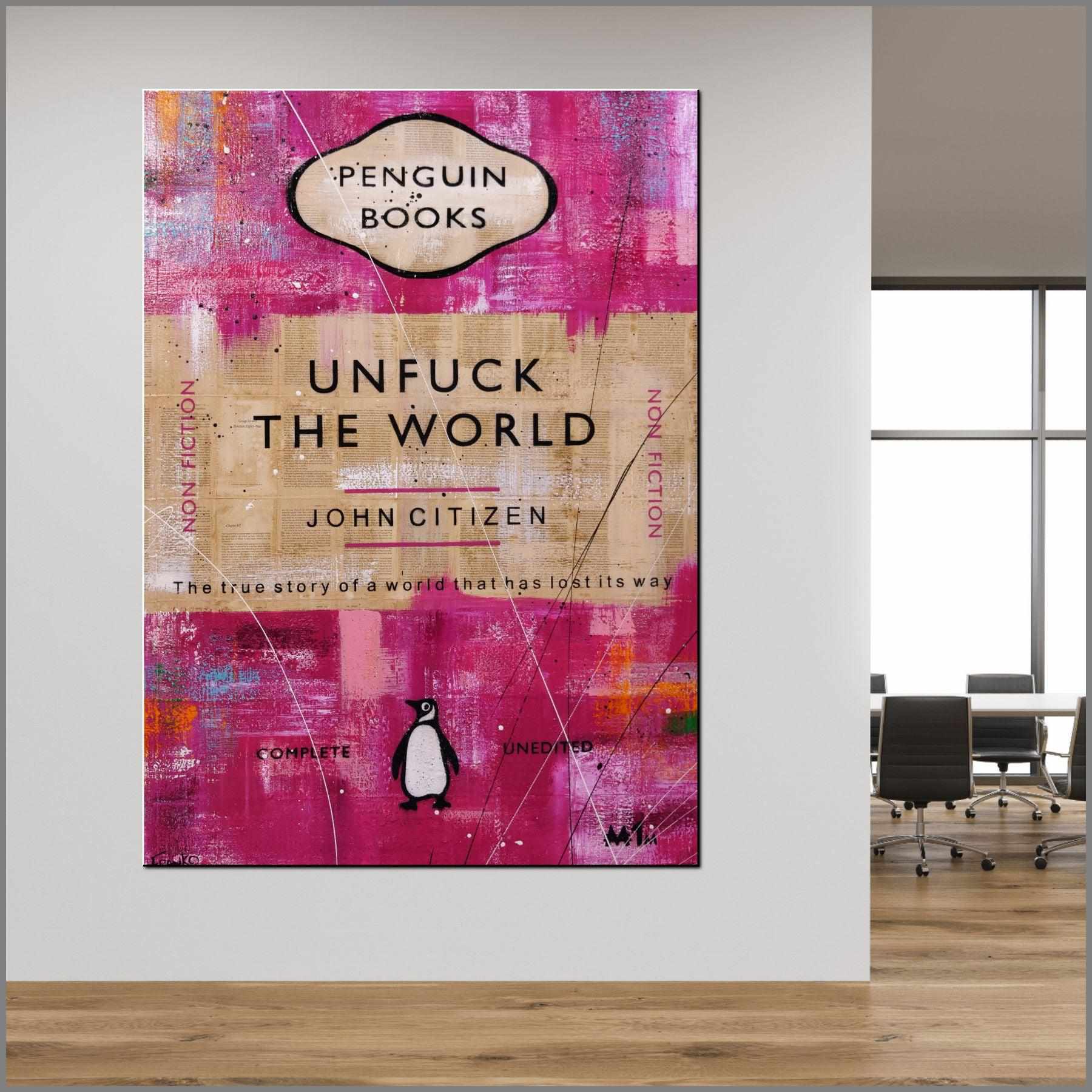 Pink Truth 140cm x 100cm Unfuck The World Urban Pop Book Club Painting (SOLD)-book club-Franko-[Franko]-[huge_art]-[Australia]-Franklin Art Studio