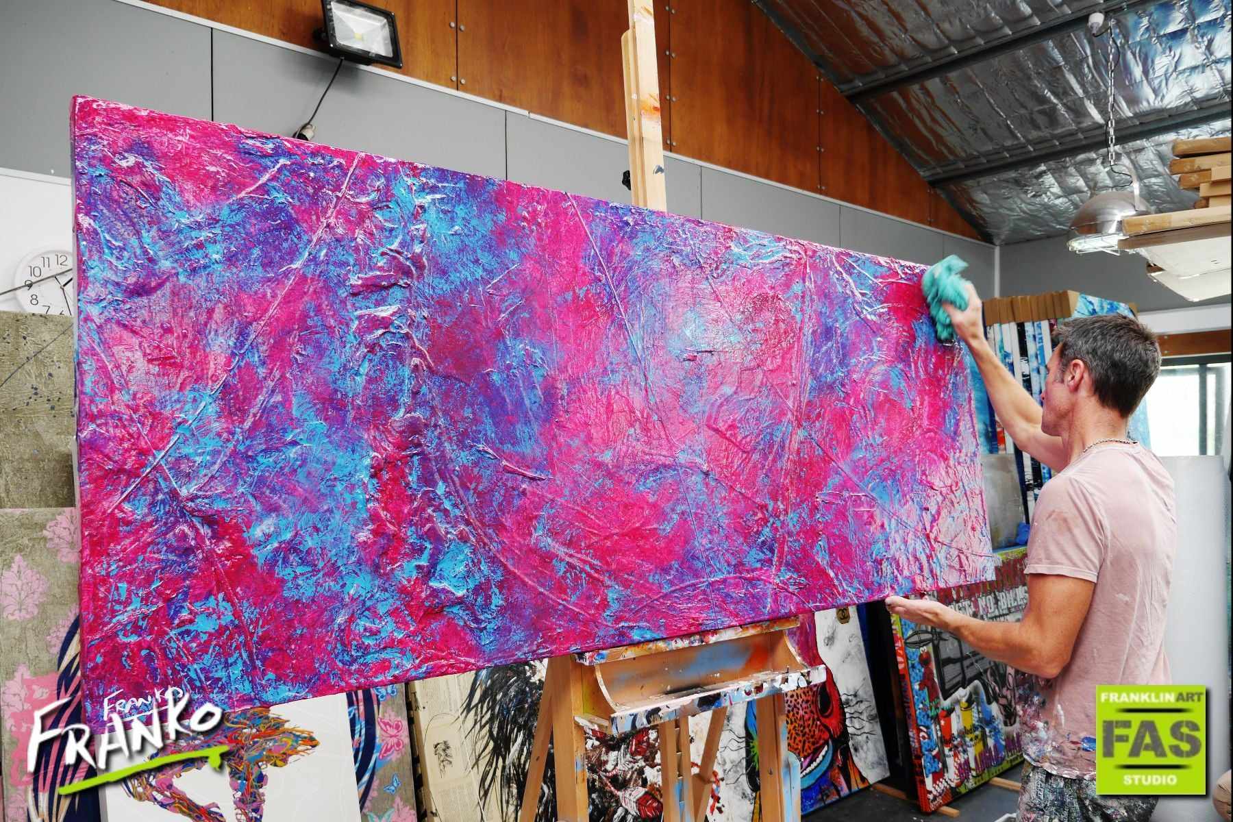 Pink Twizzle 200cm x 80cm Pink Blue Abstract Painting (SOLD)-Abstract-Franko-[franko_artist]-[Art]-[interior_design]-Franklin Art Studio