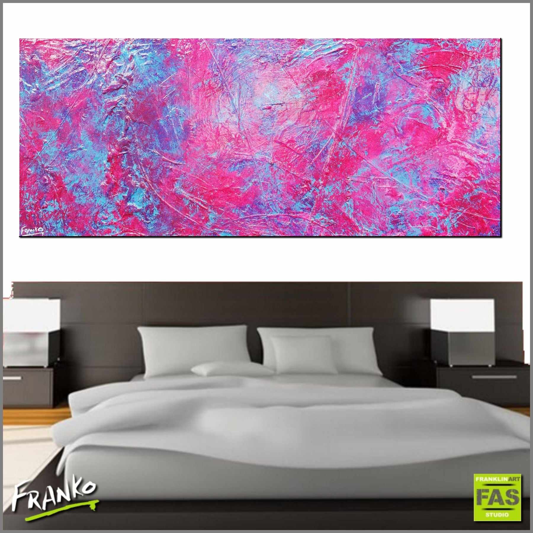 Pink Twizzle 200cm x 80cm Pink Blue Abstract Painting (SOLD)-Abstract-Franko-[Franko]-[huge_art]-[Australia]-Franklin Art Studio