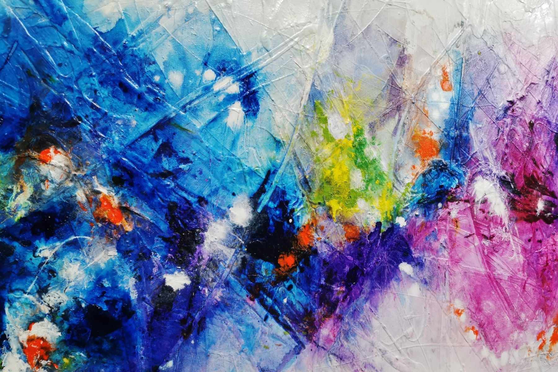 Pink and Blue Candy Surprise 200cm x 80cm Colourful Textured Abstract Painting (SOLD)
