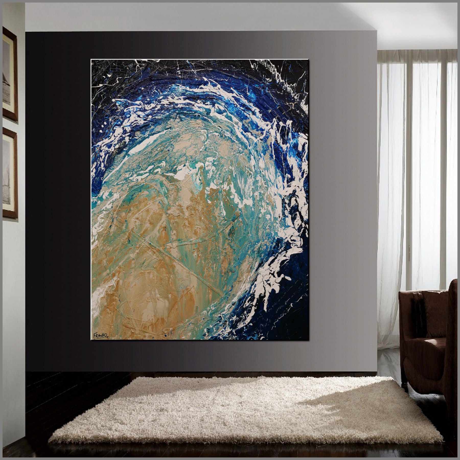 Point Break 140cm x 180cm Blue Cream Wave Textured Abstract Painting (SOLD)-Abstract-Franko-[Franko]-[huge_art]-[Australia]-Franklin Art Studio