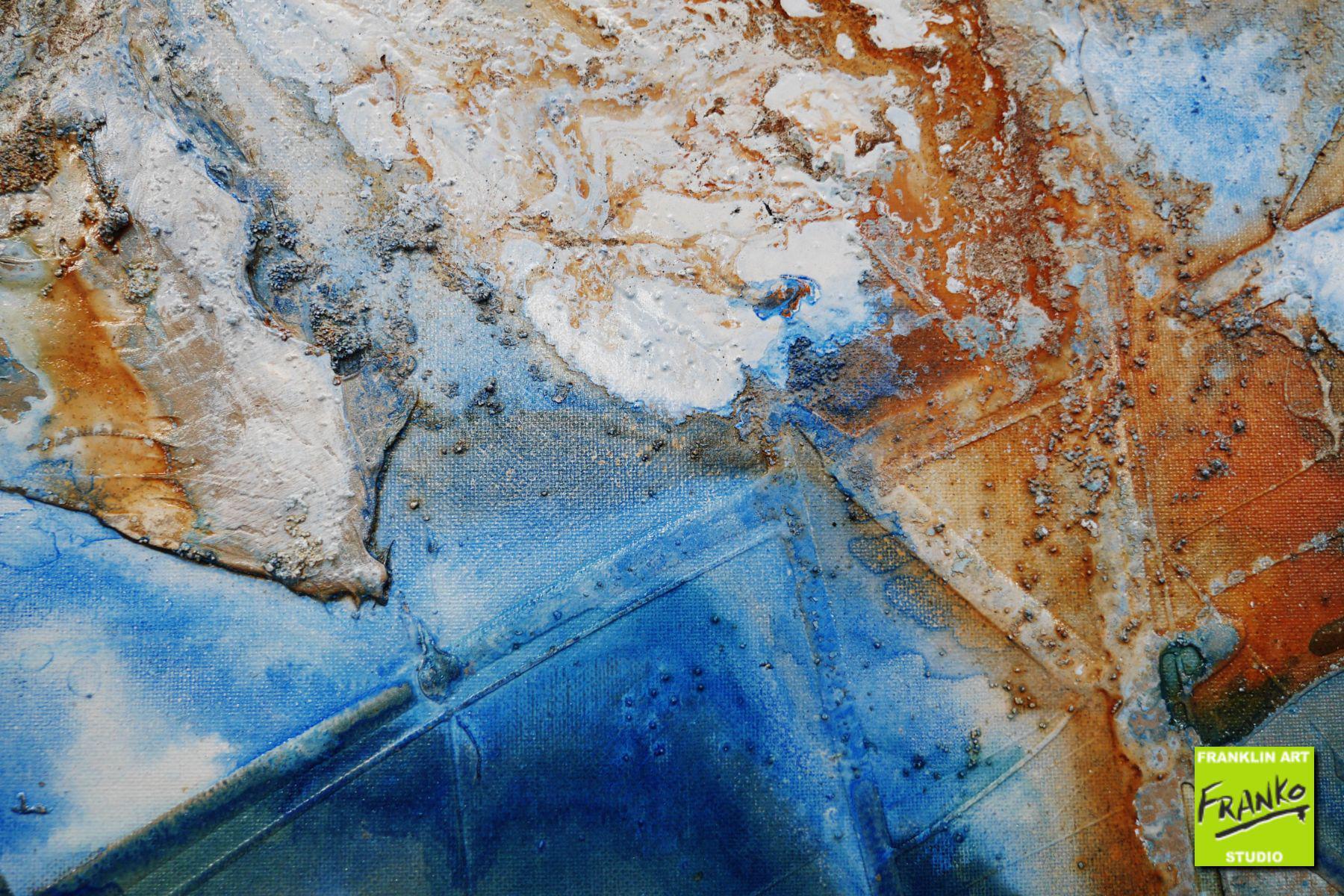 Pooling Blu 160cm x 100cm Cream Blue Textured Abstract Painting (SOLD)-Abstract-[Franko]-[Artist]-[Australia]-[Painting]-Franklin Art Studio