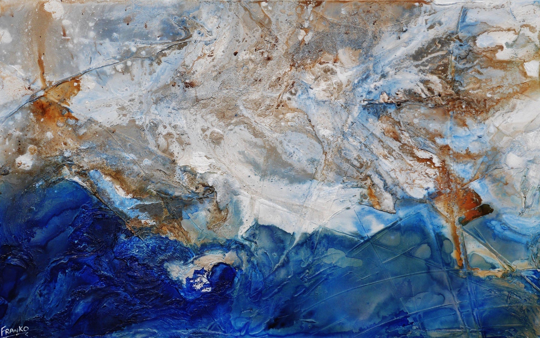 Pooling Blu 160cm x 100cm Cream Blue Textured Abstract Painting (SOLD)-Abstract-Franko-[Franko]-[Australia_Art]-[Art_Lovers_Australia]-Franklin Art Studio