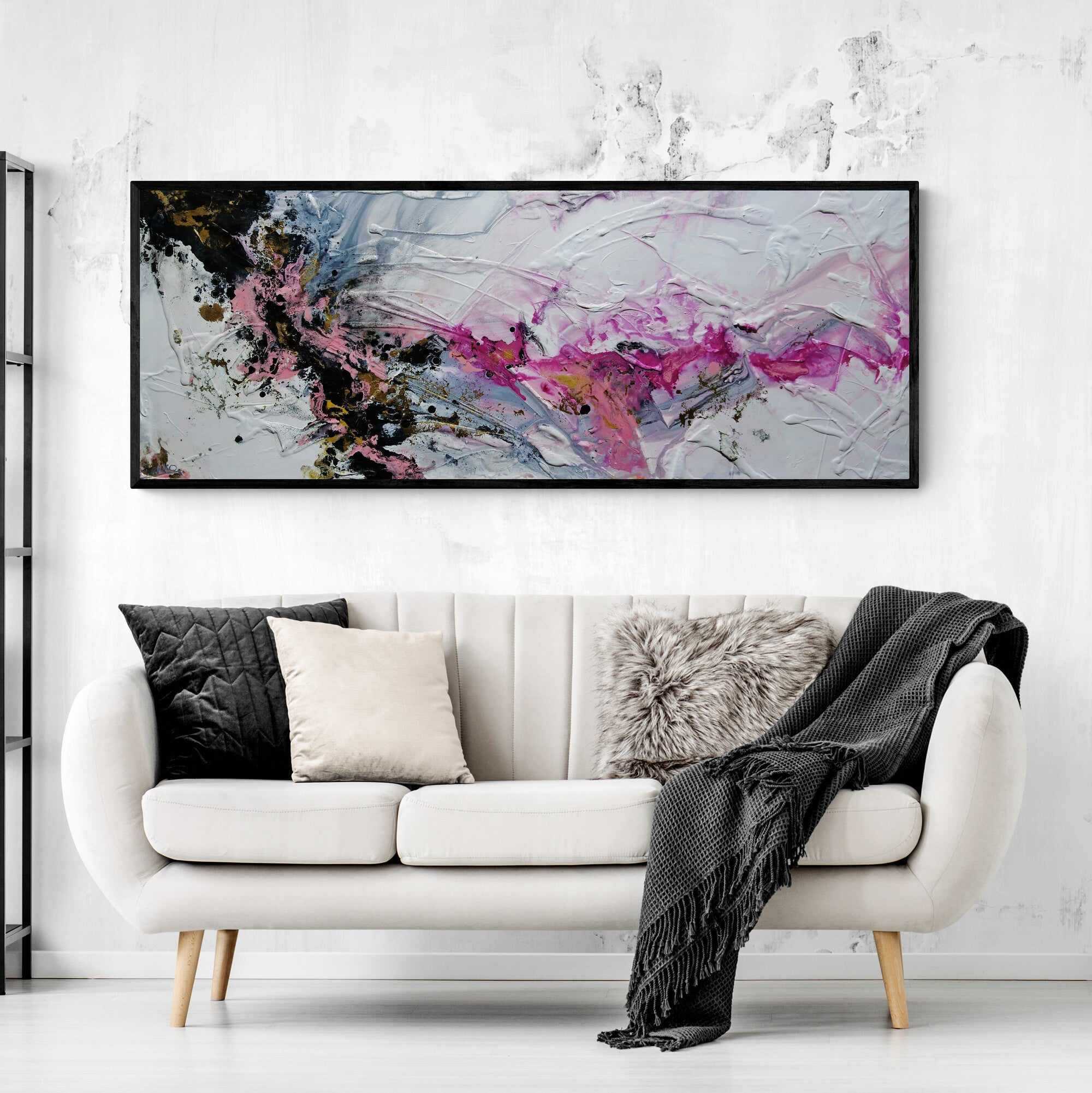 Pretty in Pink 160cm x 60cm Pink White Textured Abstract Painting (SOLD)-Abstract-Franko-[franko_artist]-[Art]-[interior_design]-Franklin Art Studio