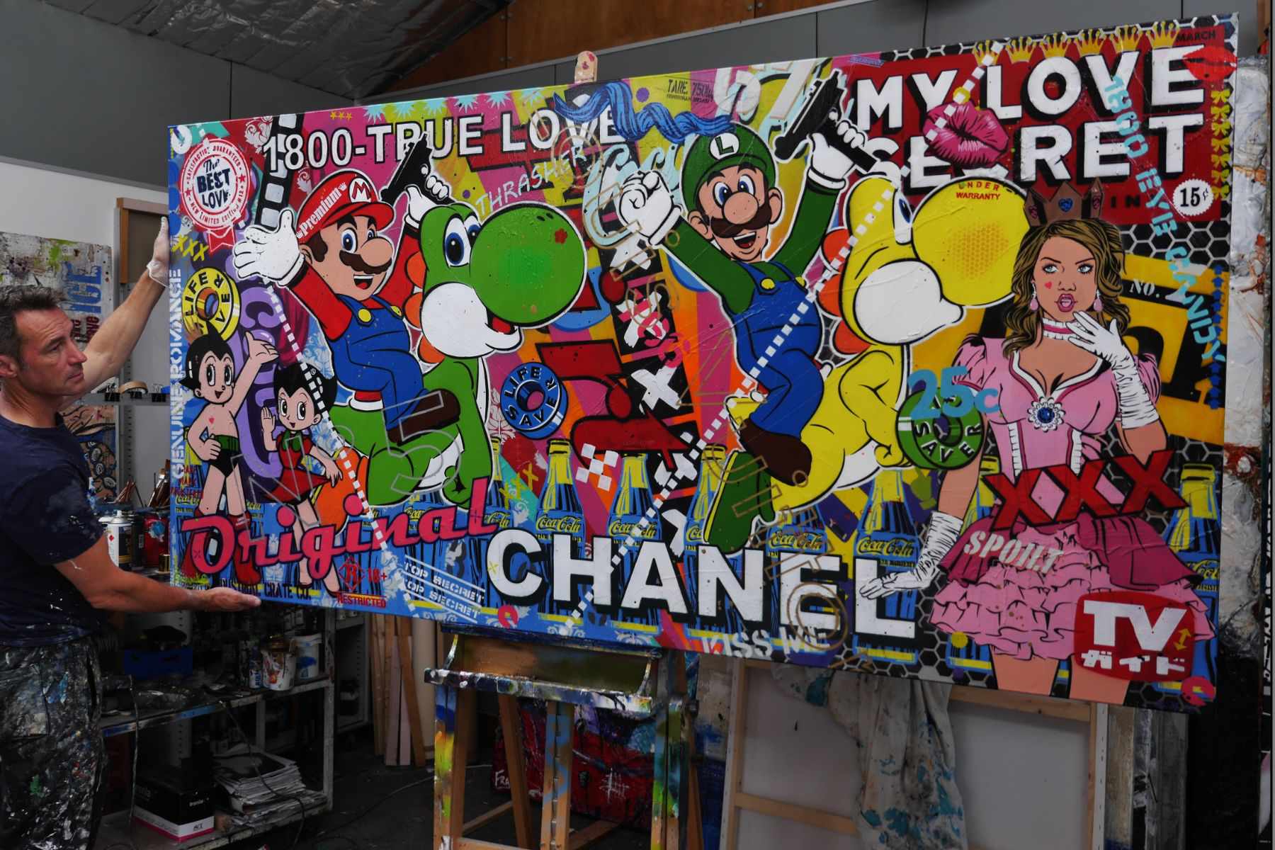 Princess Peach's Secret Love 240cm x 120cm Mario Luigi Yoshi Textured Urban Pop Art Painting-urban pop-Franko-[franko_artist]-[Art]-[interior_design]-Franklin Art Studio