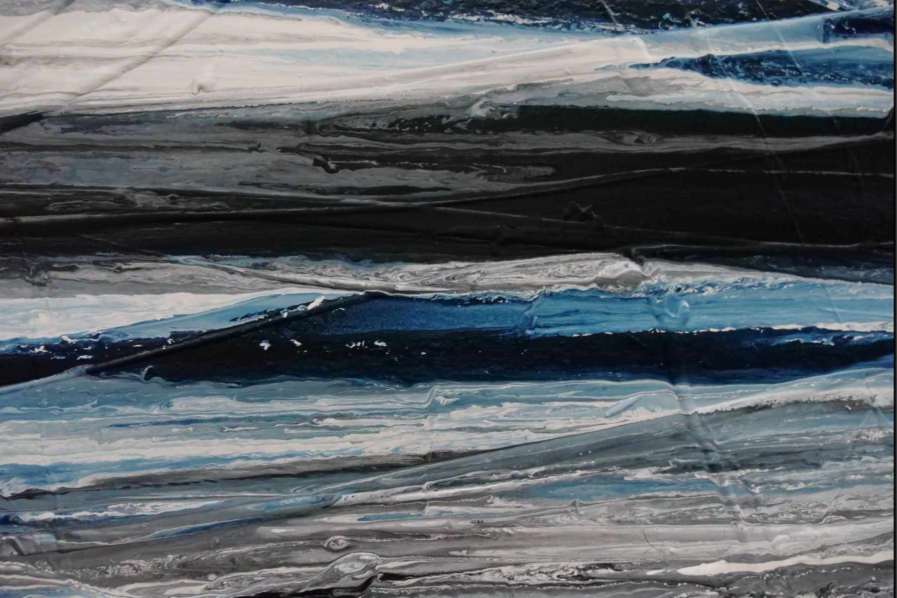 Prushed Arctic 200cm x 80cm Blue Black White Textured Abstract Painting (SOLD Rh)