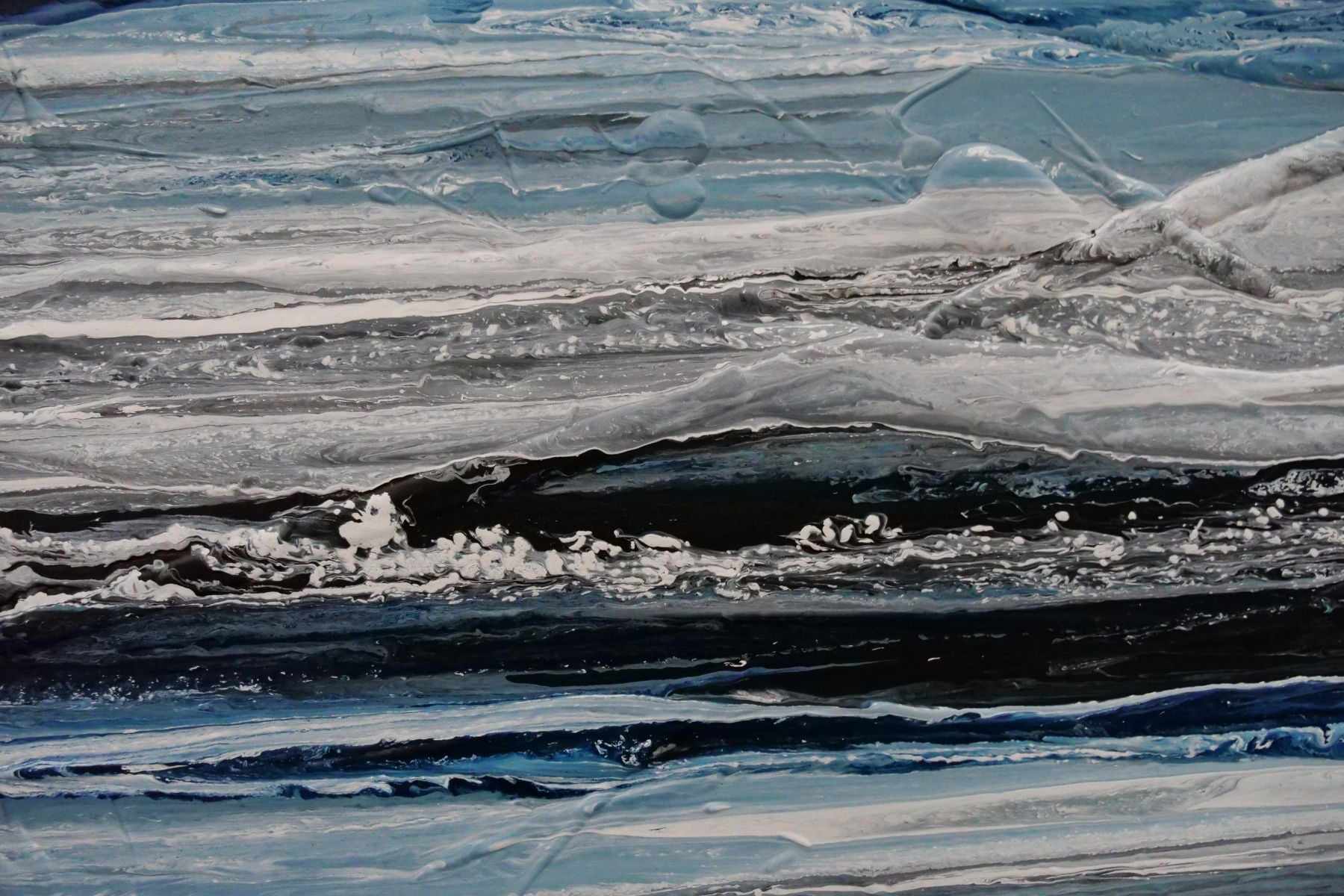 Prushed Arctic 200cm x 80cm Blue Black White Textured Abstract Painting (SOLD Rh)