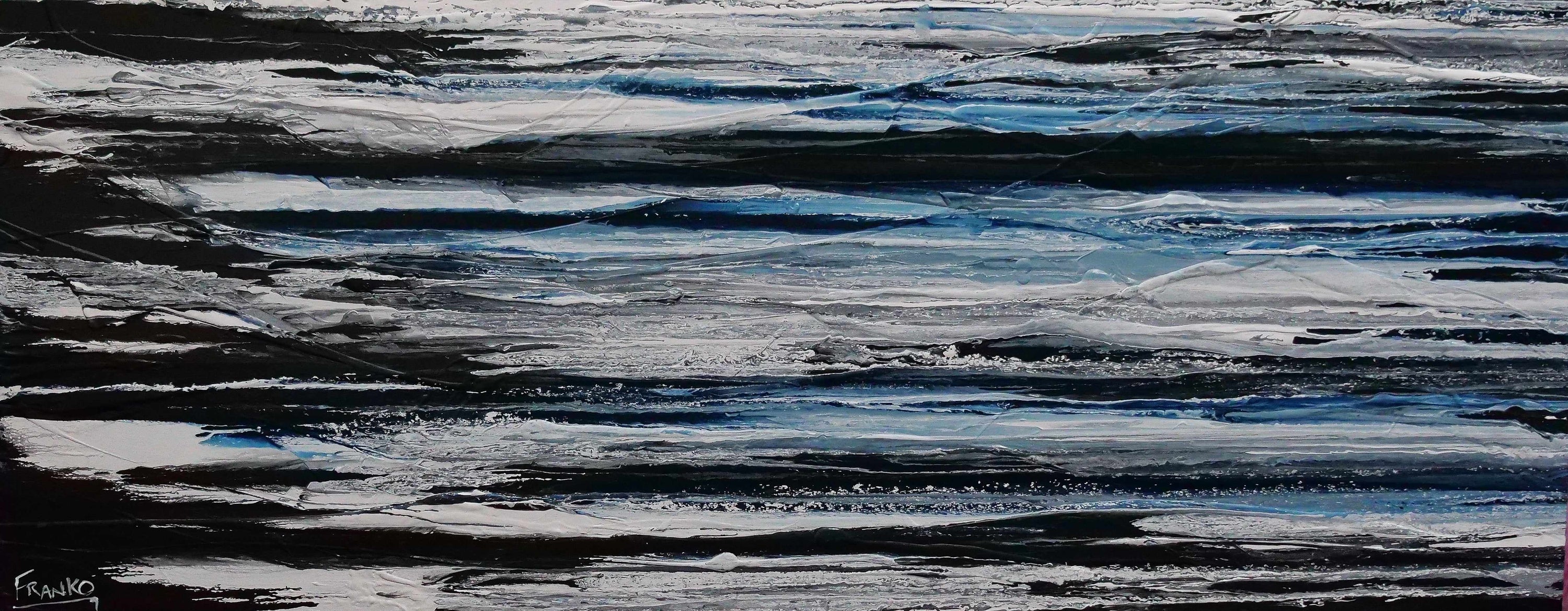 Prushed Arctic 200cm x 80cm Blue Black White Textured Abstract Painting (SOLD Rh)-Abstract-Franko-[Franko]-[Australia_Art]-[Art_Lovers_Australia]-Franklin Art Studio