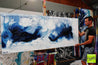 Prussian Blue 200cm x 80cm Blue White Textured Abstract Painting (SOLD)-Abstract-[Franko Artist]-[Gold Coast]-[Brisbane]-[Huge]-Franklin Art Studio
