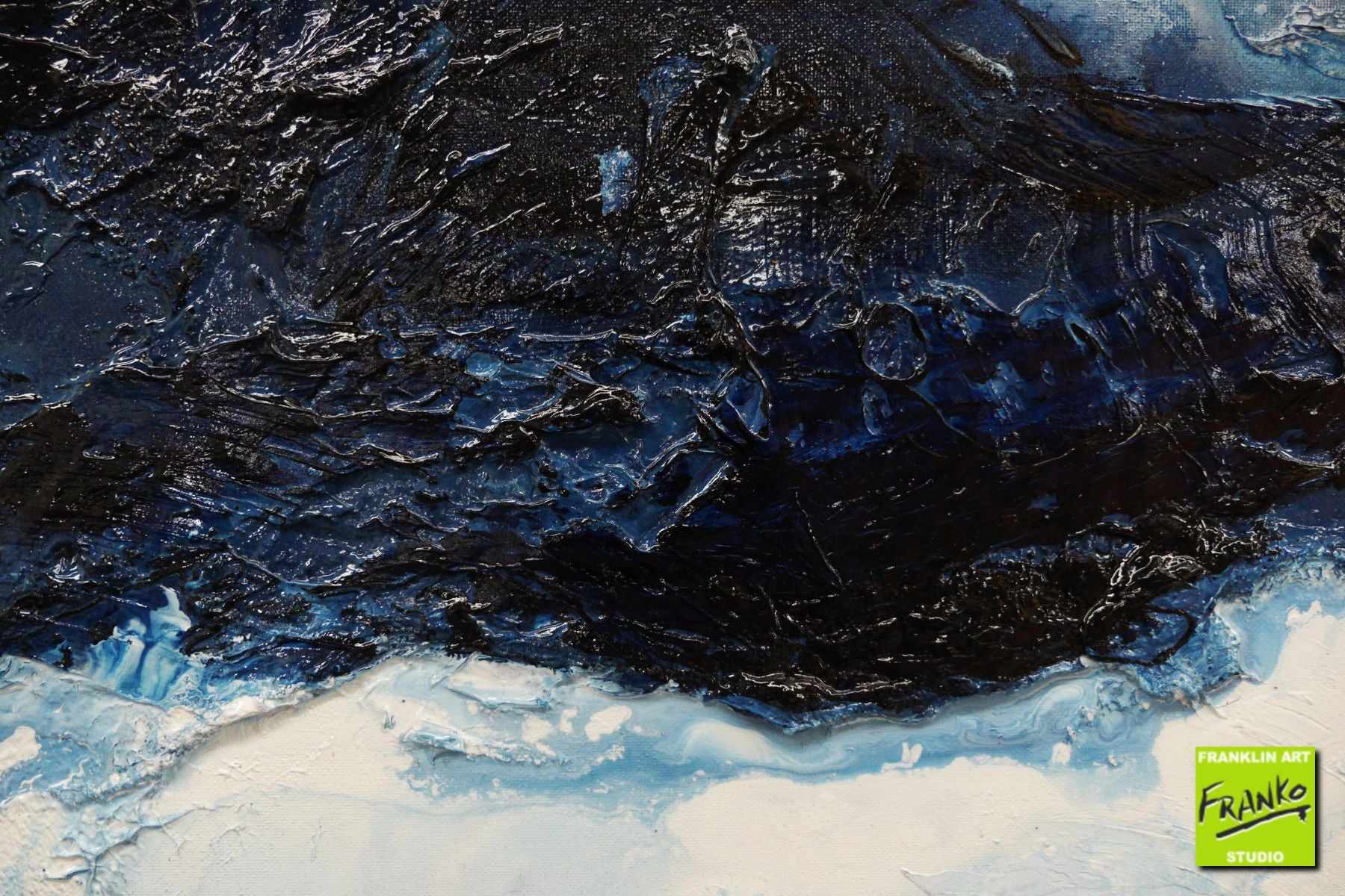 Prussian Blue 200cm x 80cm Blue White Textured Abstract Painting (SOLD)