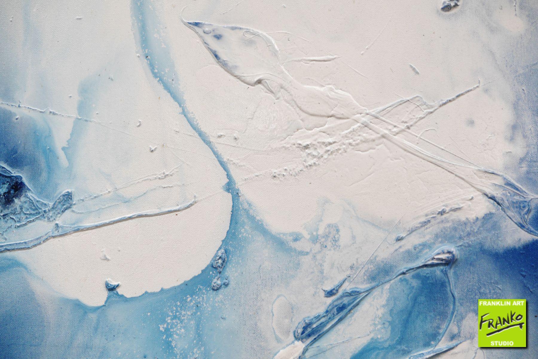 Prussian Blue 200cm x 80cm Blue White Textured Abstract Painting (SOLD)