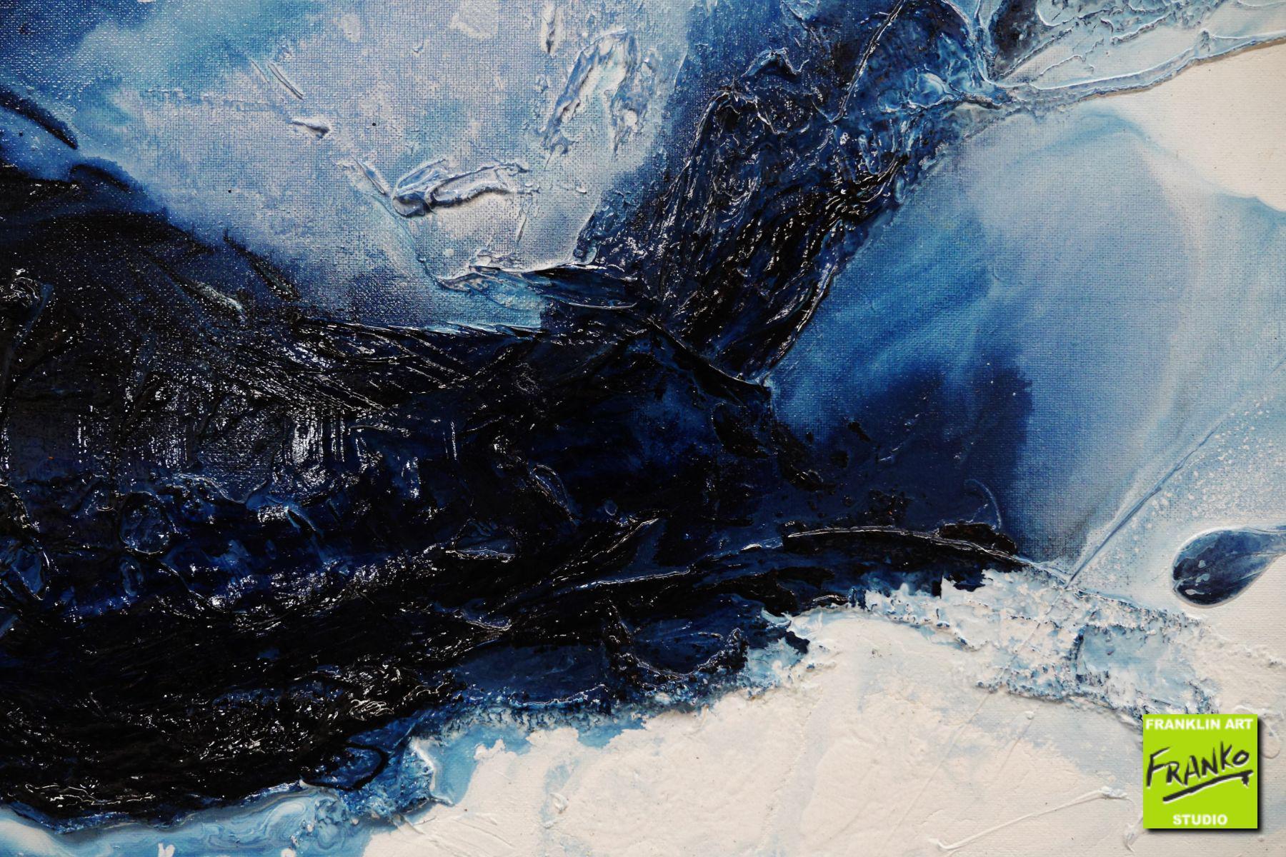 Prussian Blue 200cm x 80cm Blue White Textured Abstract Painting (SOLD)-Abstract-[Franko]-[Artist]-[Australia]-[Painting]-Franklin Art Studio