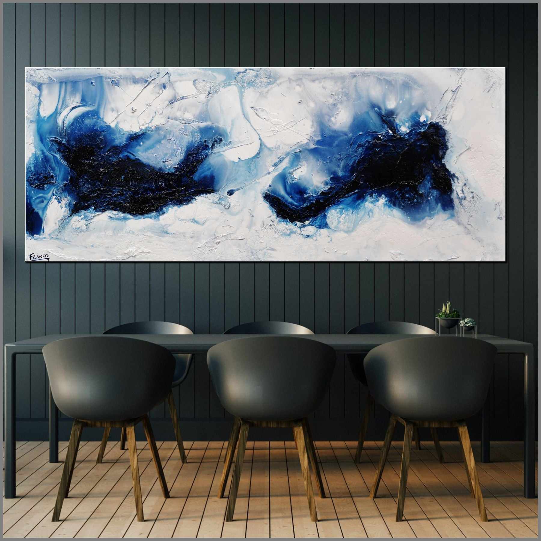 Prussian Blue 200cm x 80cm Blue White Textured Abstract Painting (SOLD)-Abstract-Franko-[Franko]-[huge_art]-[Australia]-Franklin Art Studio