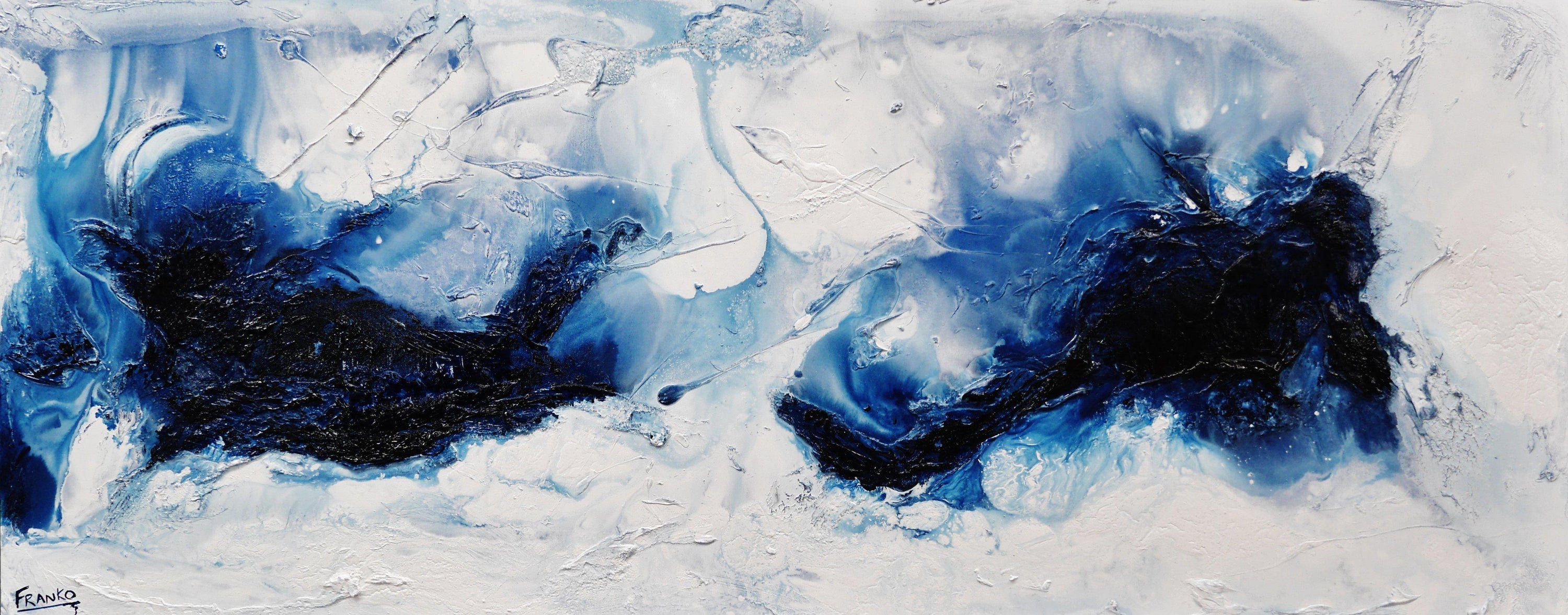 Prussian Blue 200cm x 80cm Blue White Textured Abstract Painting (SOLD)-Abstract-Franko-[Franko]-[Australia_Art]-[Art_Lovers_Australia]-Franklin Art Studio