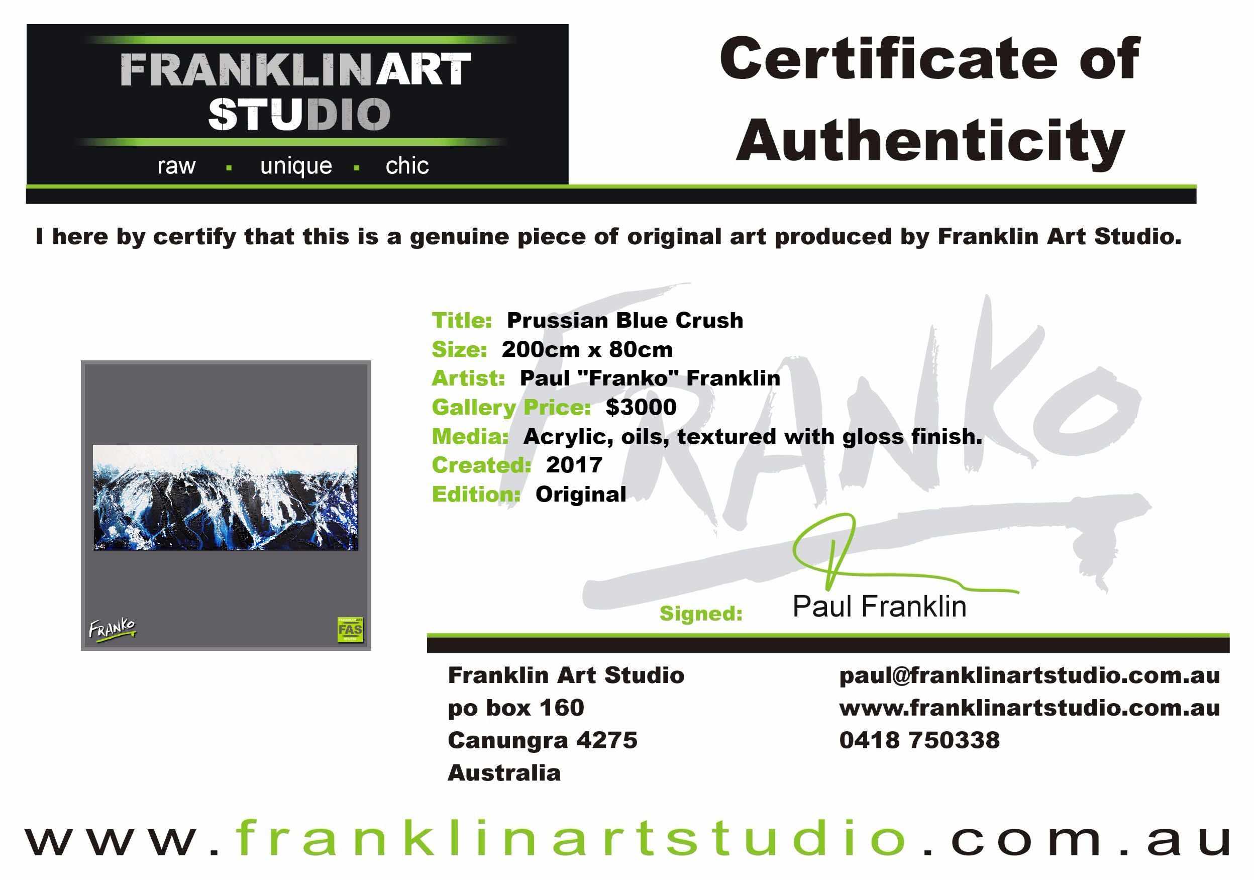 Prussian Blue Crush 200cm x 80cm Blue Abstract Painting (SOLD)-abstract-Franko-[franko_art]-[beautiful_Art]-[The_Block]-Franklin Art Studio