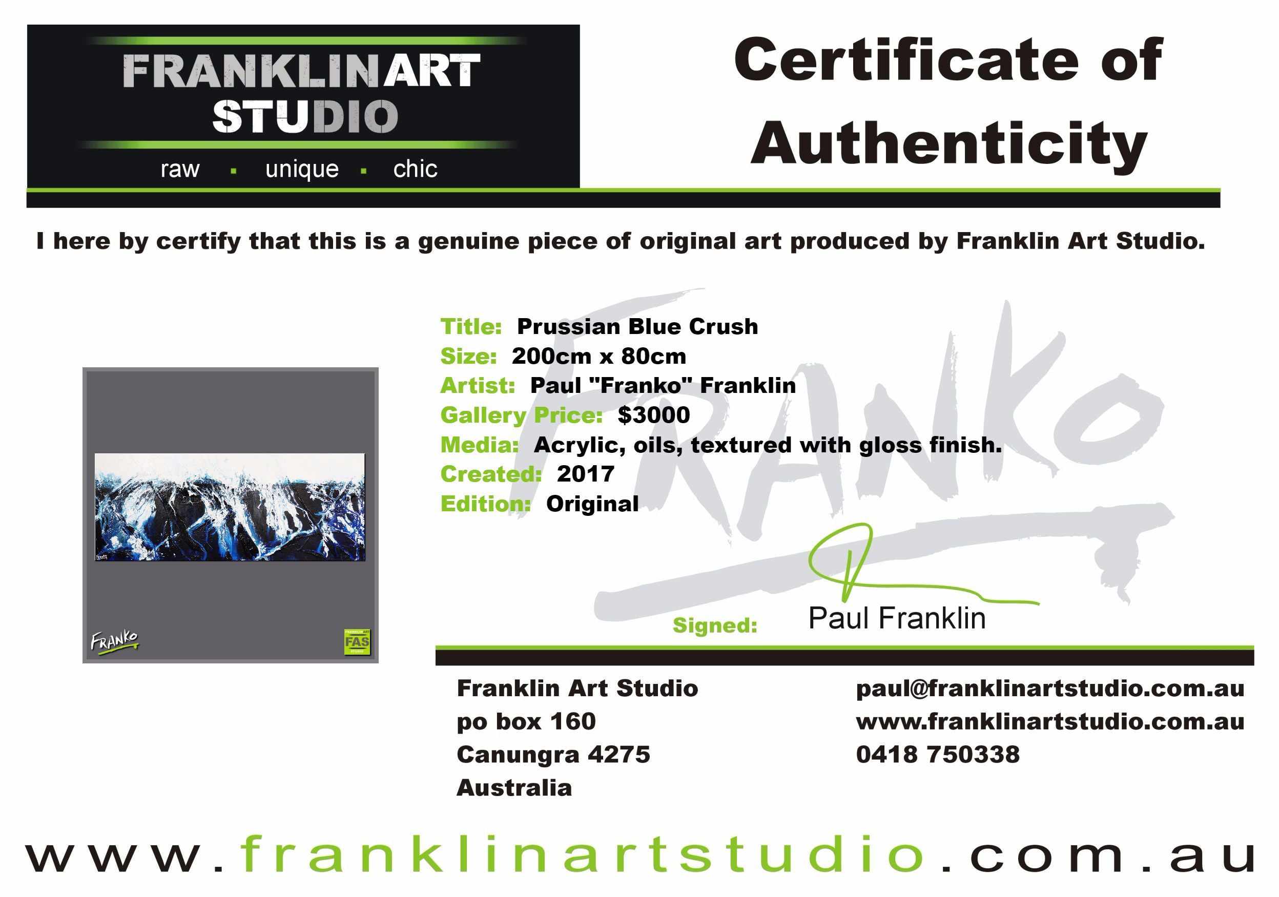 Prussian Blue Crush 200cm x 80cm Blue Abstract Painting (SOLD)-abstract-[Franko Artist]-[Cheryl]-[Wendy]-[Gabriela]-Franklin Art Studio