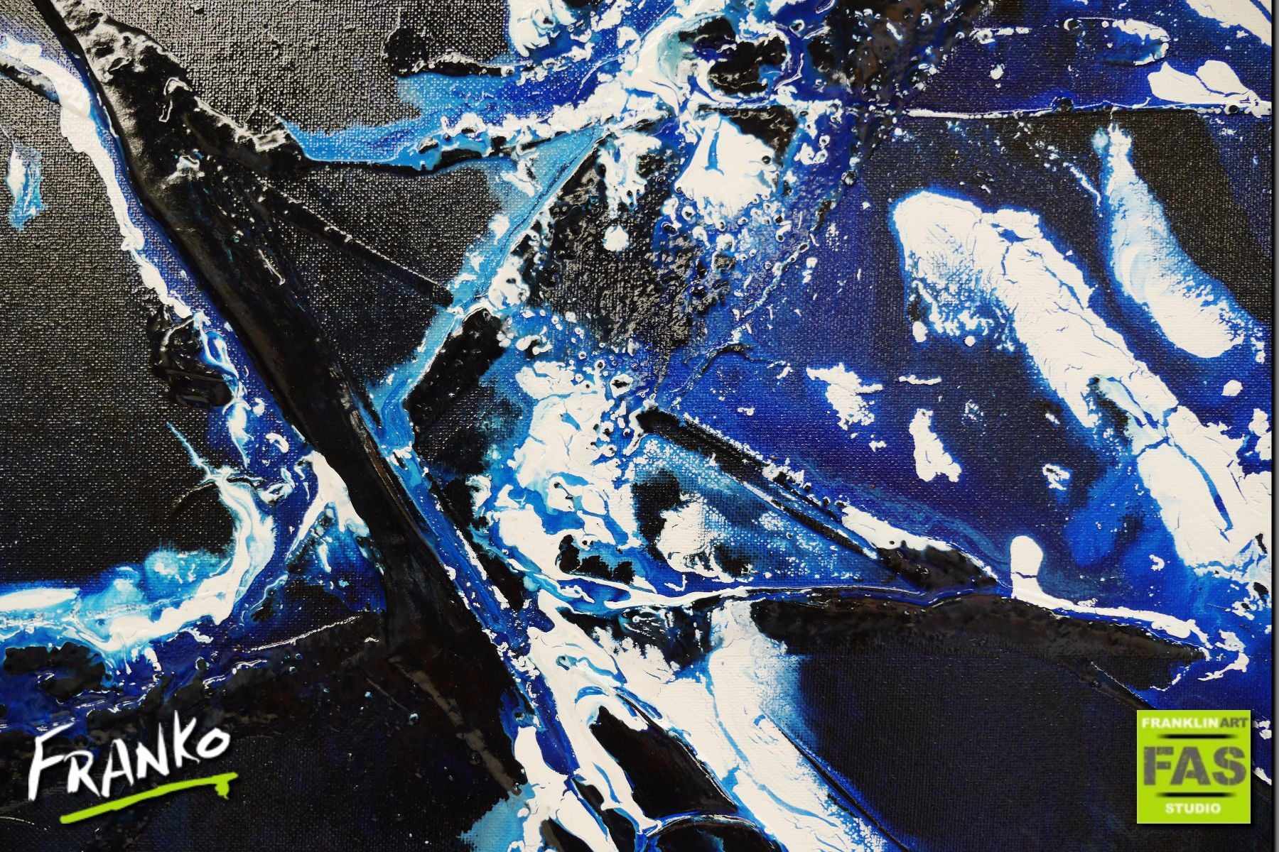 Prussian Blue Crush 200cm x 80cm Blue Abstract Painting (SOLD)