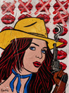 Pucker Up Cowboy 75cm x 100cm Cowgirl Textured Urban Pop Art Painting-Urban Pop Art-[Franko ]-[Gallery]-[popular]-[Australia]-Franklin Art Studio