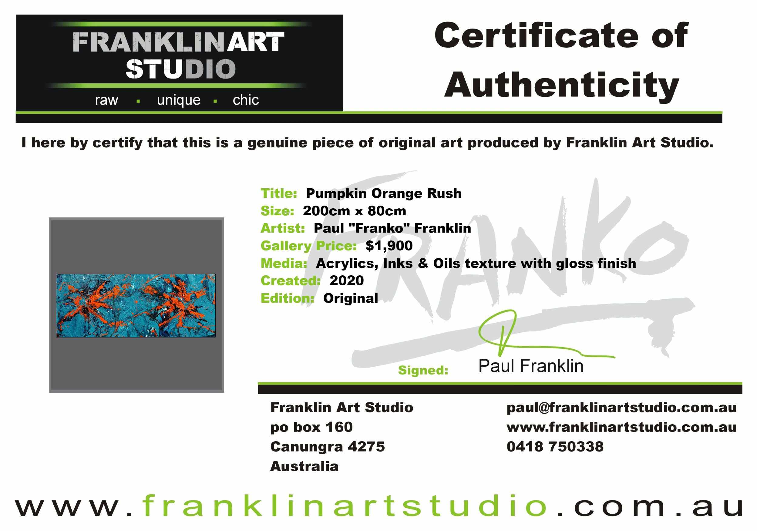 Pumpkin Orange Rush 200cm x 80cm Blue Orange Textured Abstract Painting (SOLD)-Abstract-Franko-[franko_art]-[beautiful_Art]-[The_Block]-Franklin Art Studio