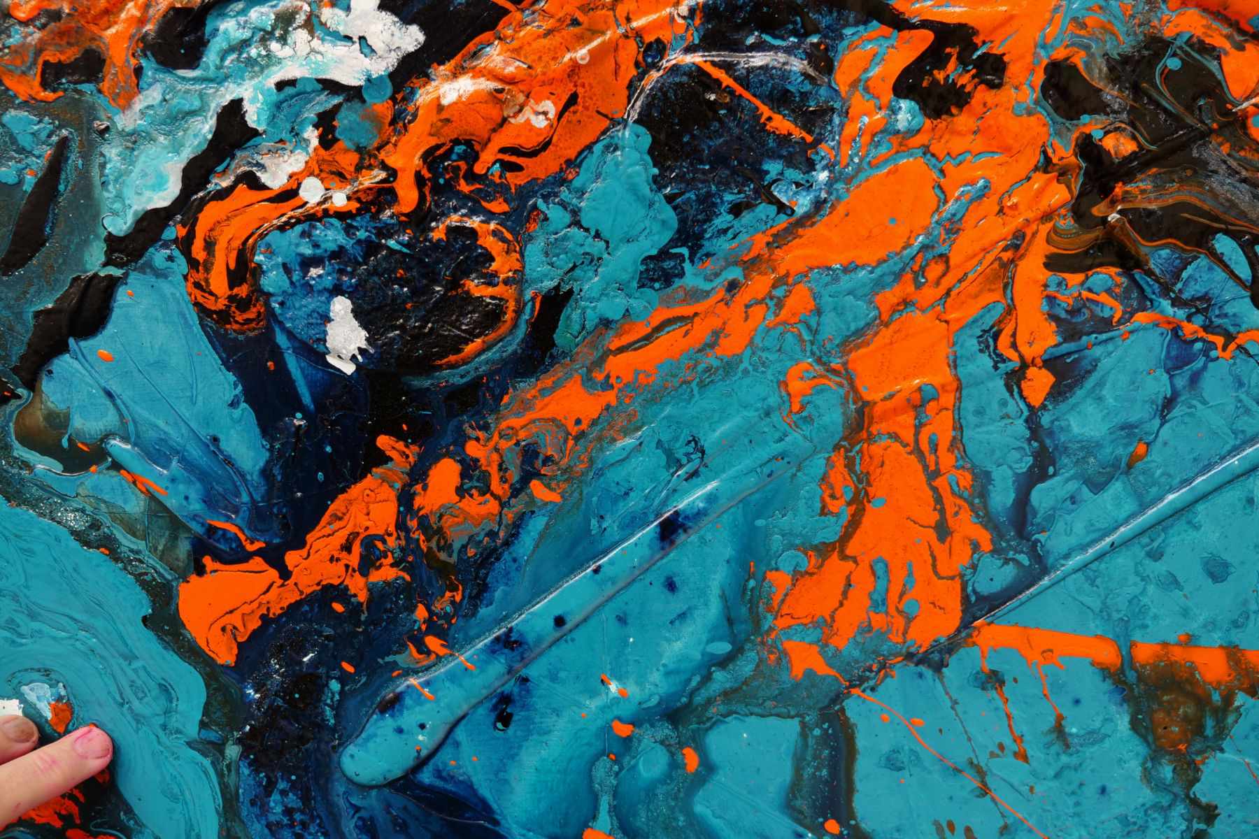 Pumpkin Orange Rush 200cm x 80cm Blue Orange Textured Abstract Painting (SOLD)
