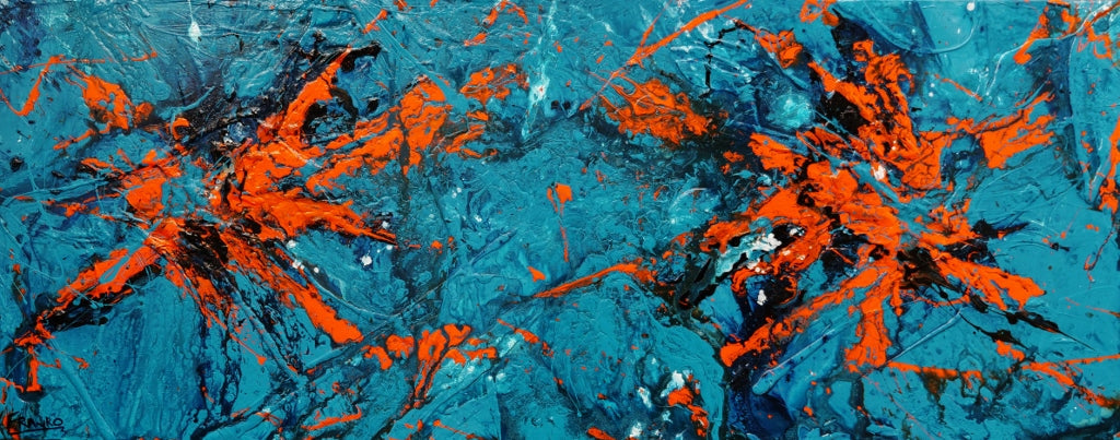 Pumpkin Orange Rush 200cm x 80cm Blue Orange Textured Abstract Painting (SOLD)-Abstract-Franko-[Franko]-[Australia_Art]-[Art_Lovers_Australia]-Franklin Art Studio