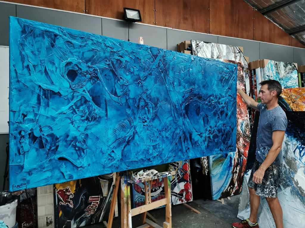 Pure Cobalt Ink 270cm x 120cm Blue Cobalt Ink Textured Abstract Painting (SOLD)-Abstract-Franko-[franko_artist]-[Art]-[interior_design]-Franklin Art Studio