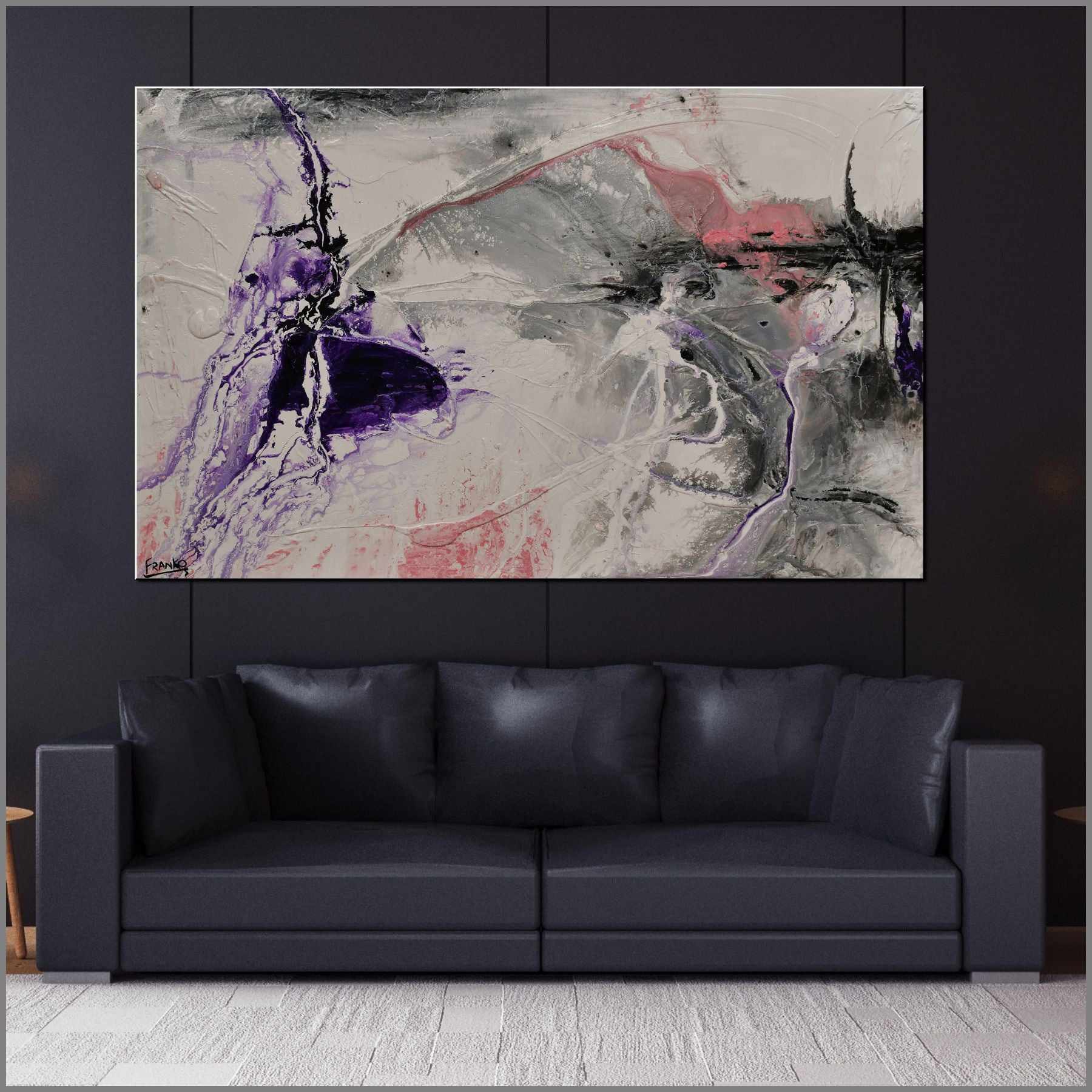 Purple Silk 160cm x 100cm White Pink Purple Textured Abstract Painting (SOLD)-Abstract-Franko-[Franko]-[huge_art]-[Australia]-Franklin Art Studio