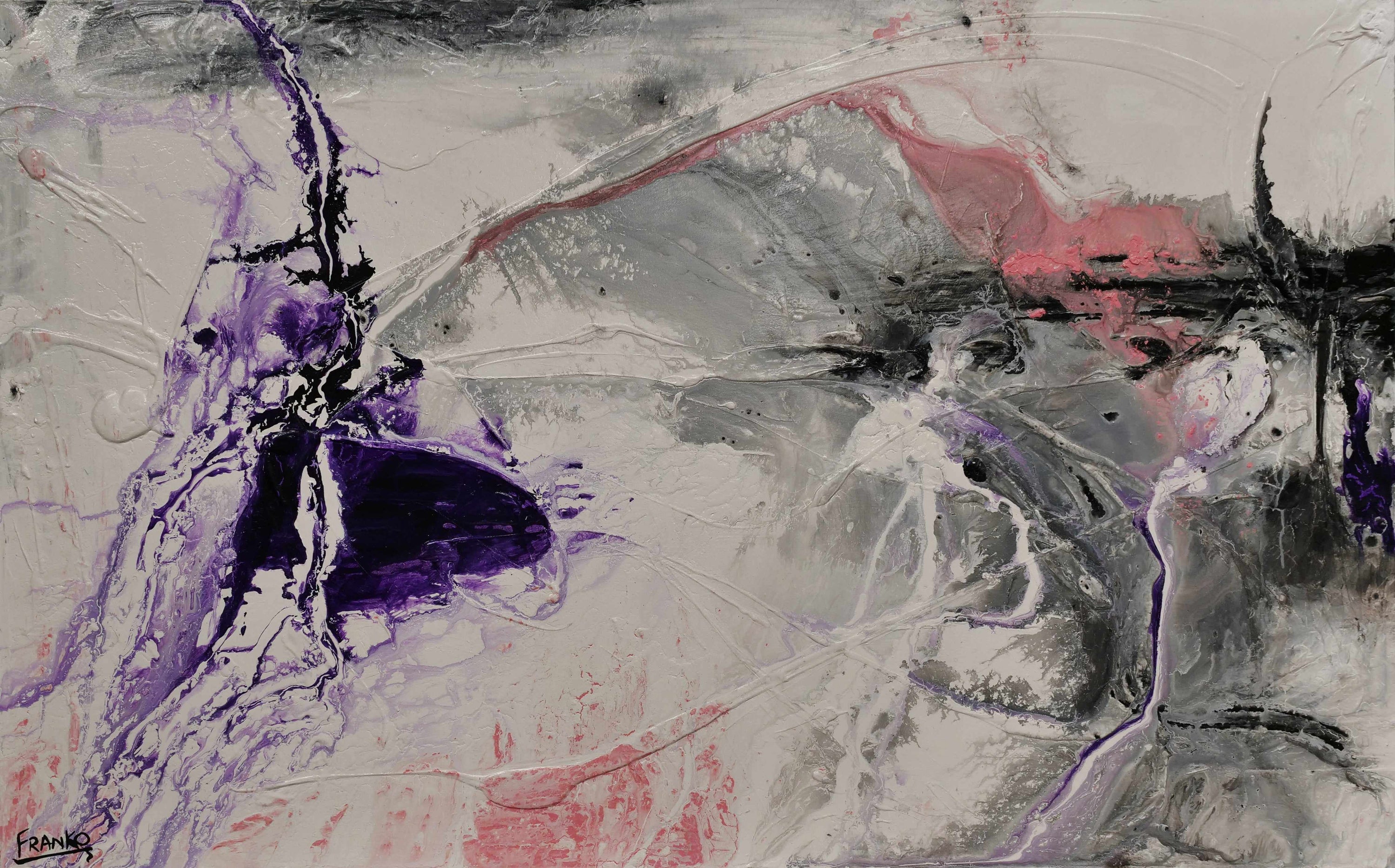 Purple Silk 160cm x 100cm White Pink Purple Textured Abstract Painting (SOLD)-Abstract-Franko-[Franko]-[Australia_Art]-[Art_Lovers_Australia]-Franklin Art Studio