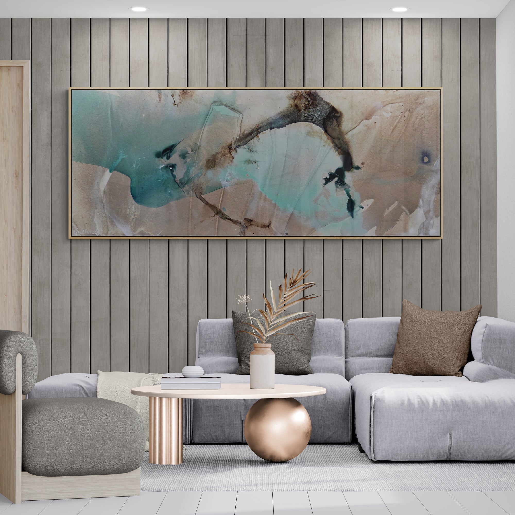 Refined 117 200cm x 80cm Cream Teal Rust White Grey Blended Abstract Painting