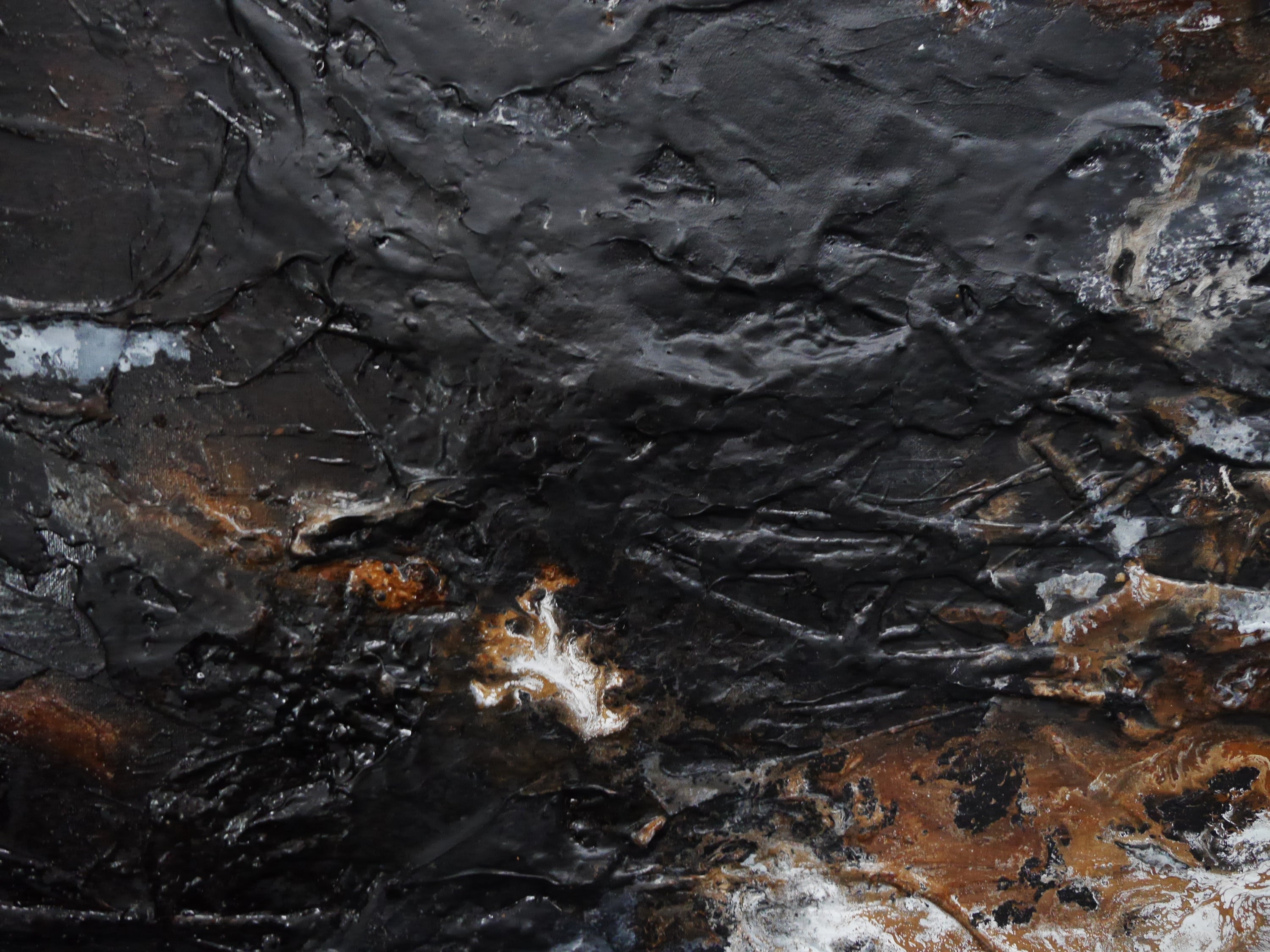 Rusting Black Ice 160cm x 60cm Rustic Textured Abstract Painting (SOLD)