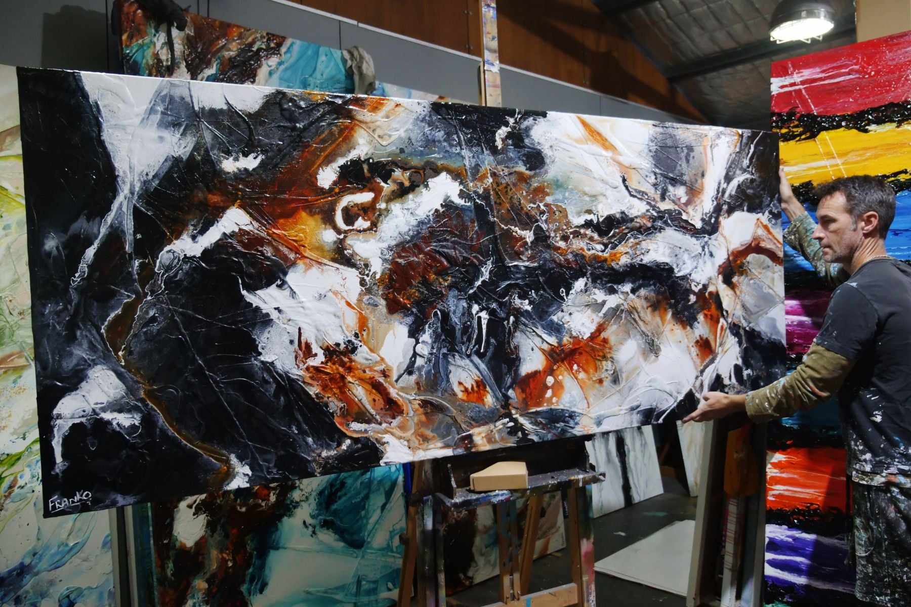Radioactive Oxide 240cm x 100cm Black Brown White Textured Abstract Painting (SOLD)-Abstract-Franko-[franko_artist]-[Art]-[interior_design]-Franklin Art Studio